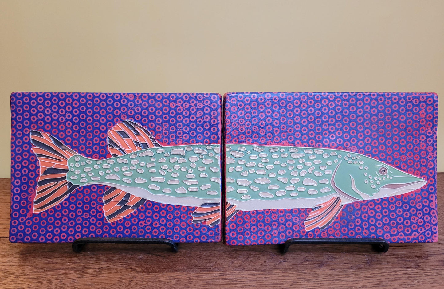 Norther Pike tile set, Handmade ceramic art tile