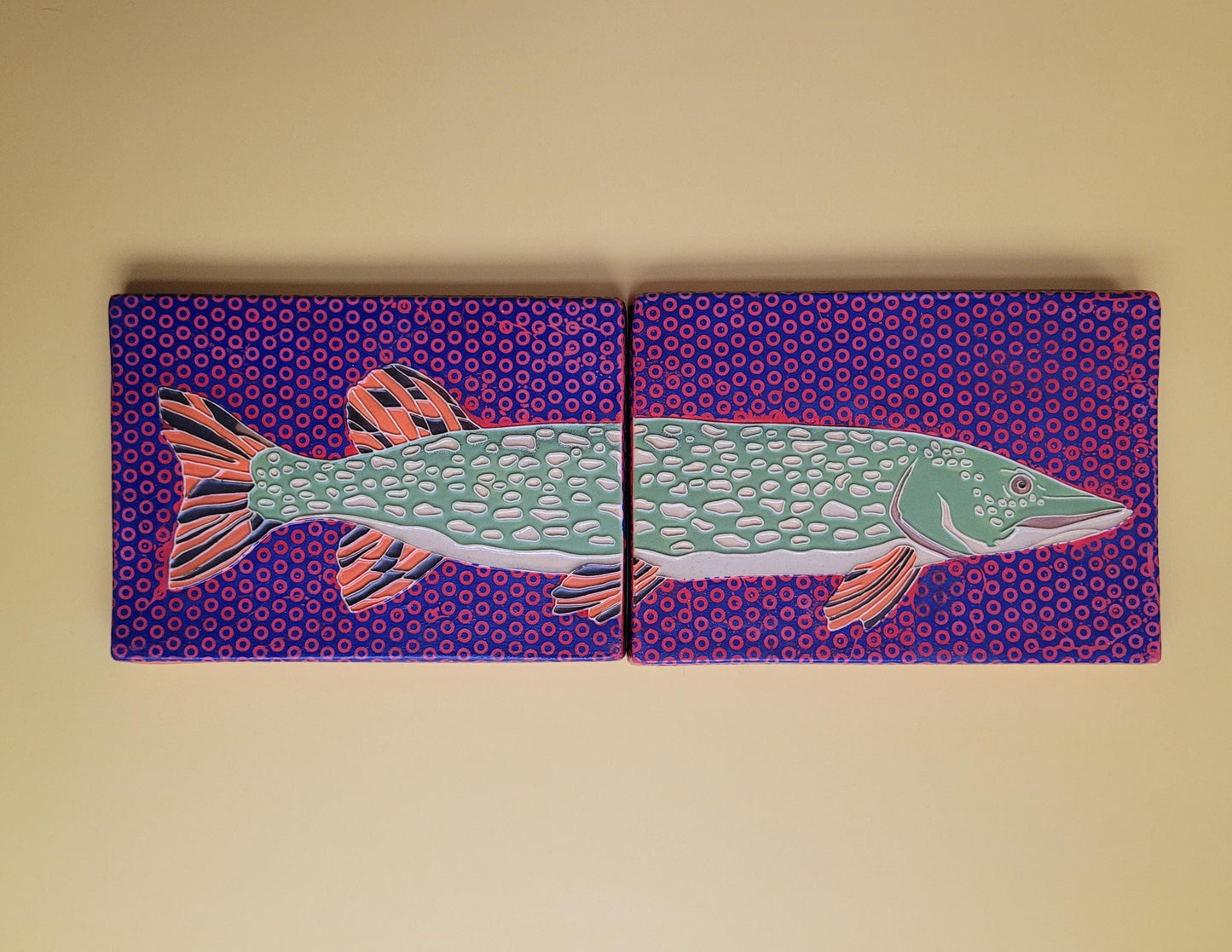 Norther Pike tile set, Handmade ceramic art tile