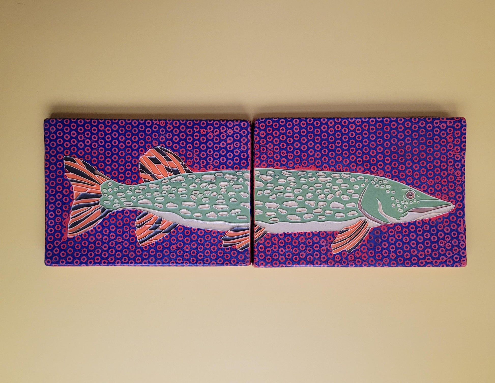 Norther Pike tile set, Handmade ceramic art tile
