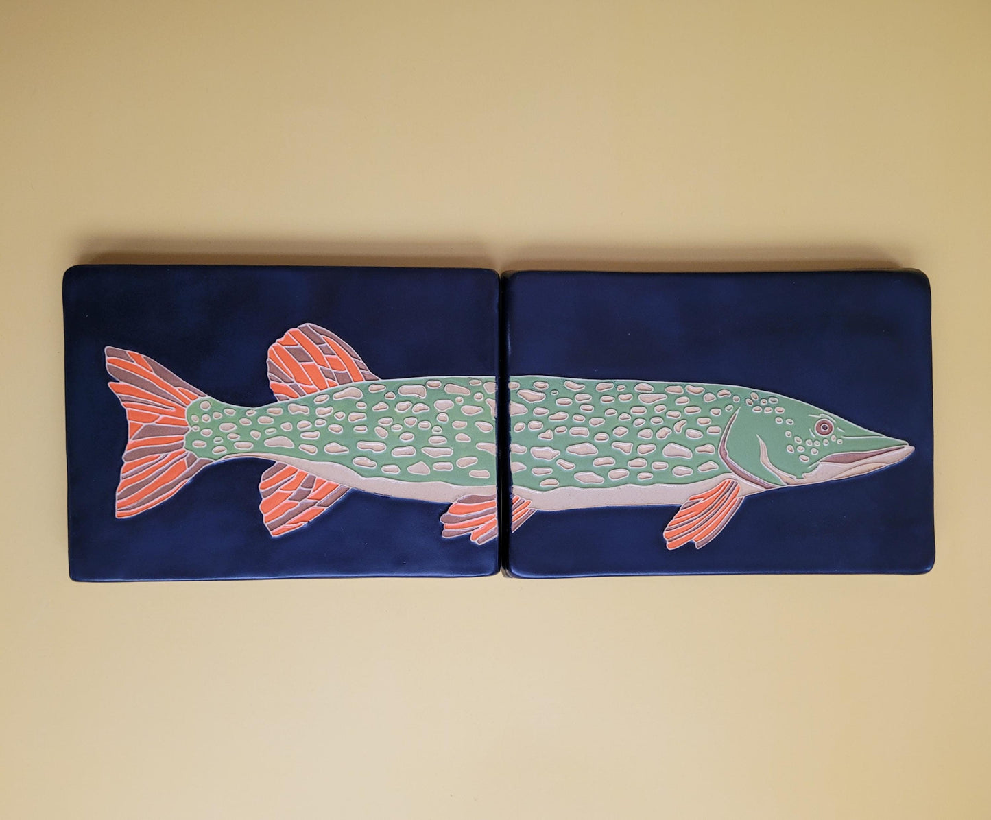 Norther Pike tile set, Handmade ceramic art tile