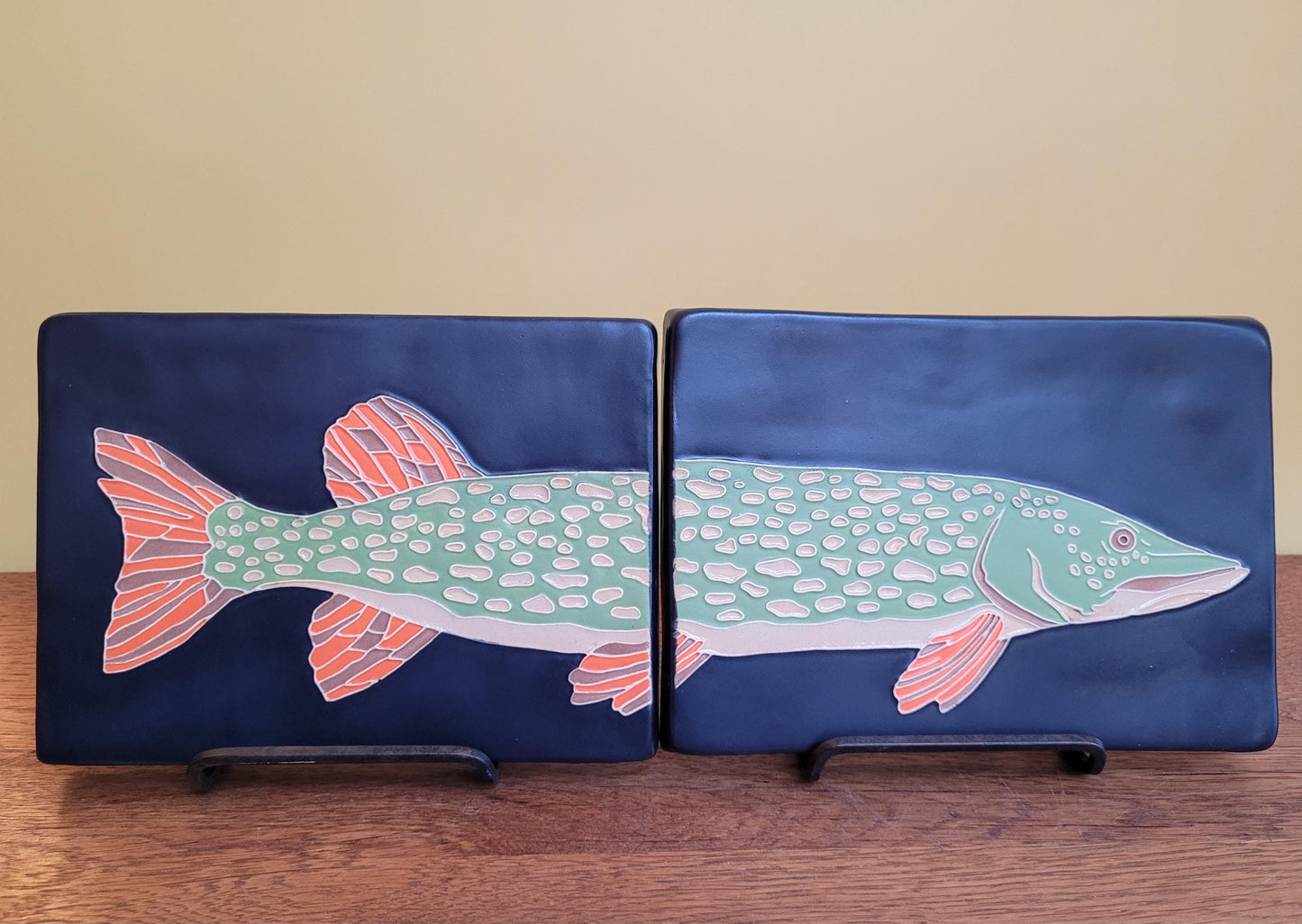 Norther Pike tile set, Handmade ceramic art tile