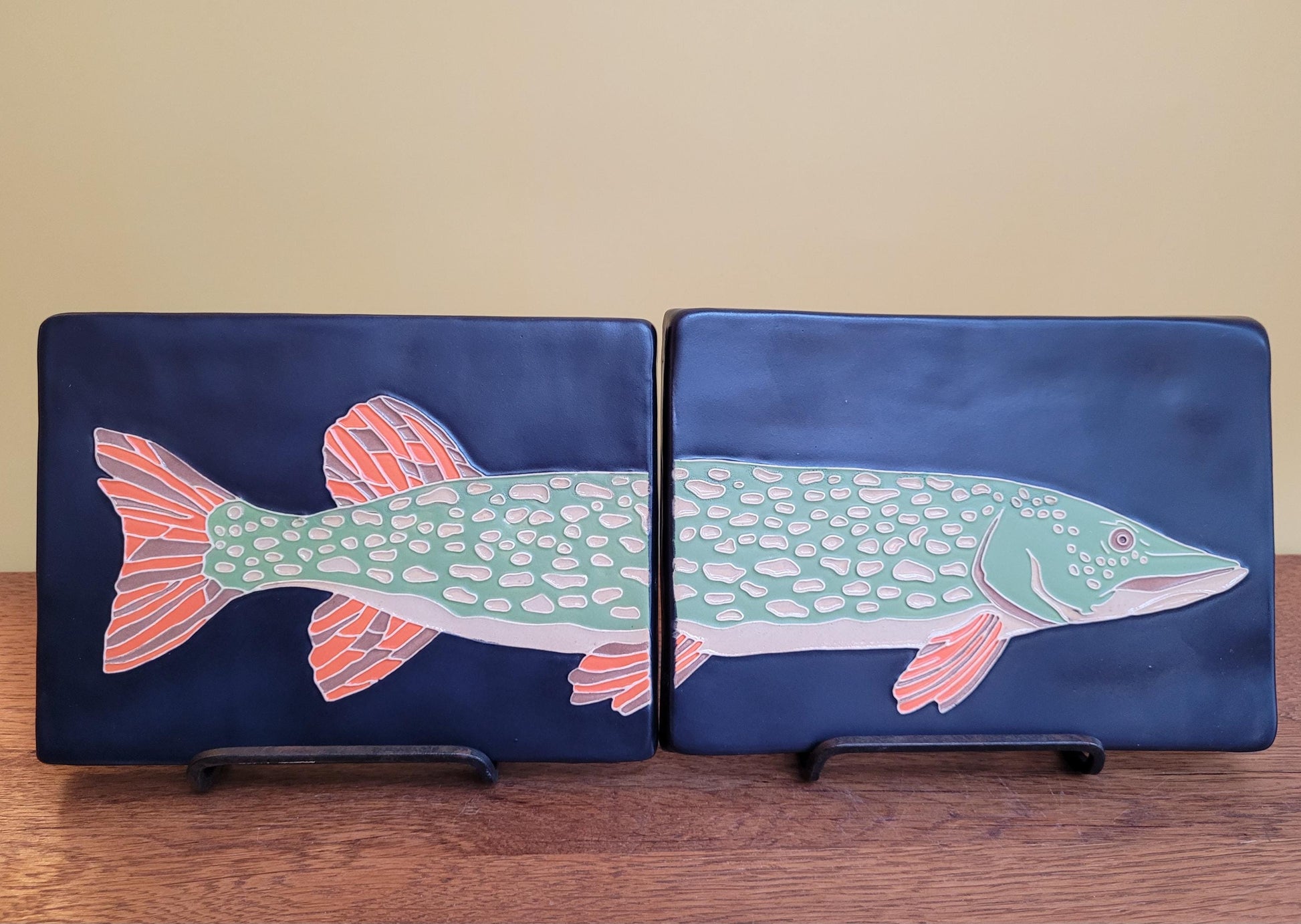Norther Pike tile set, Handmade ceramic art tile