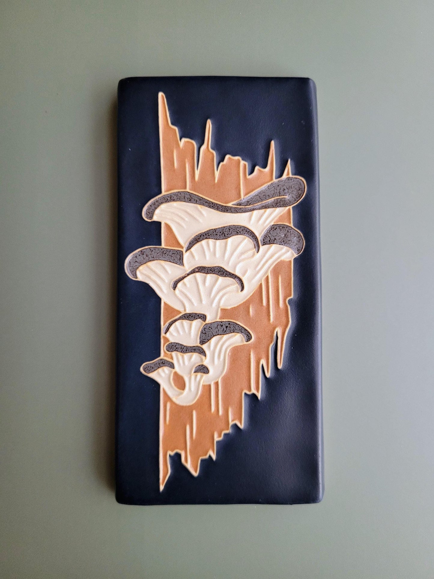 Oyster Mushroom, Handmade ceramic art tile