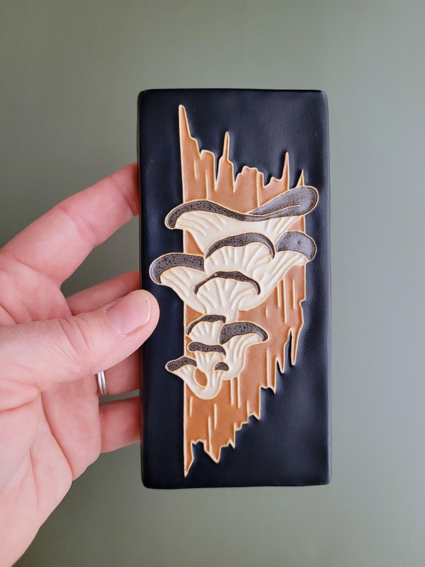 Oyster Mushroom, Handmade ceramic art tile
