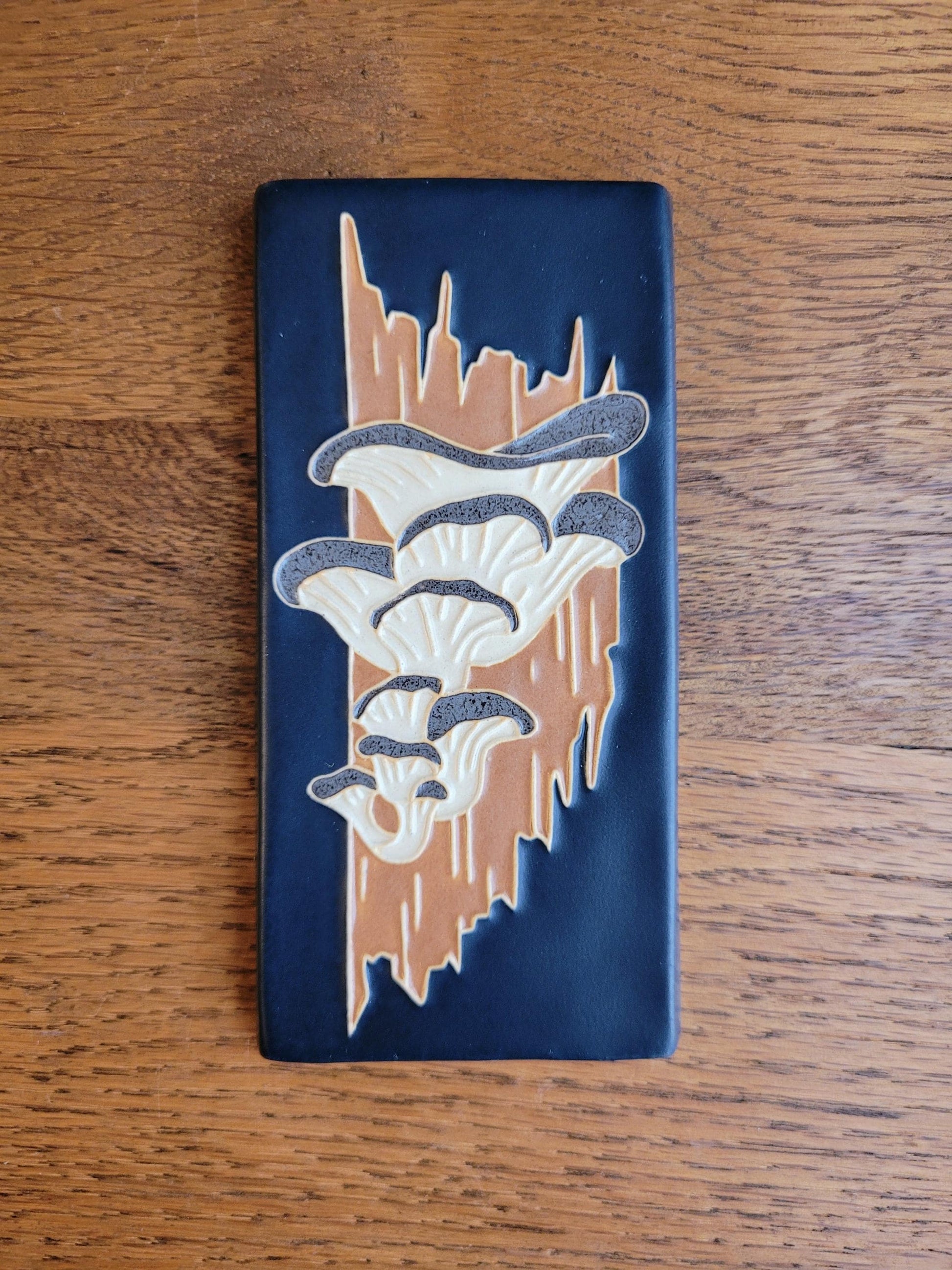 Oyster Mushroom, Handmade ceramic art tile