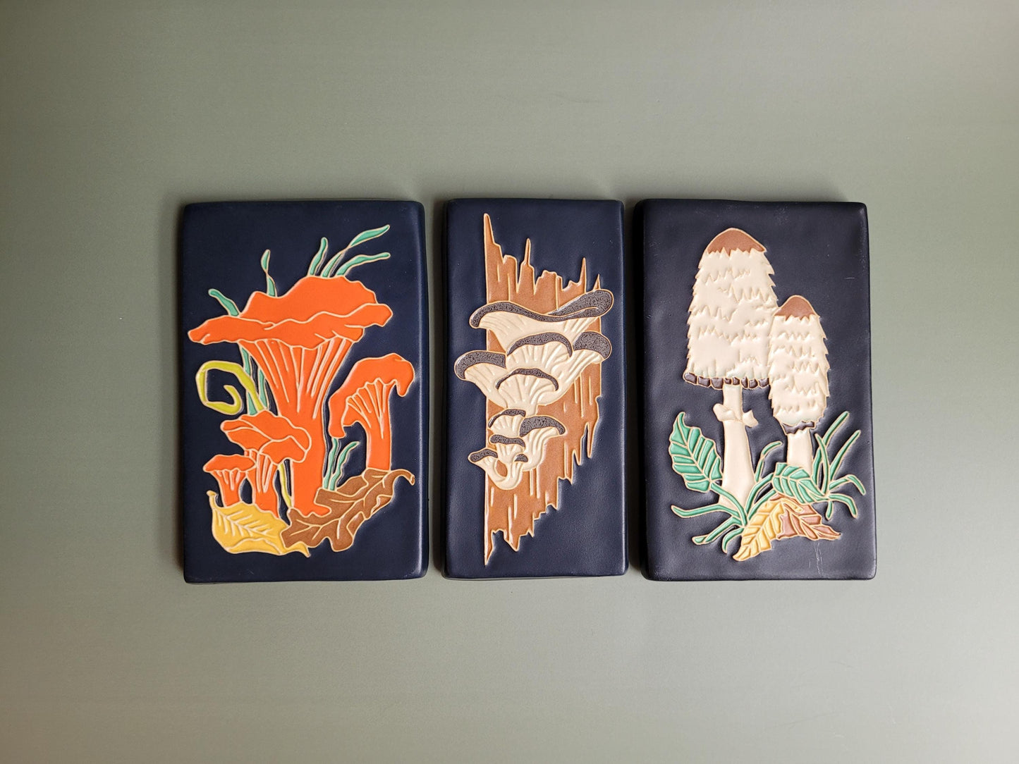 Oyster Mushroom, Handmade ceramic art tile