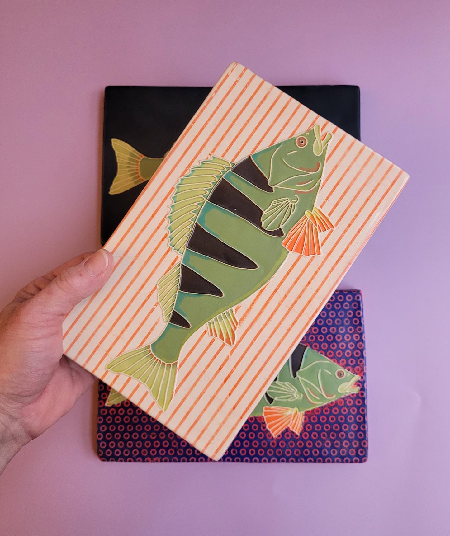 Perch tile, Handmade 5x8 ceramic art tile