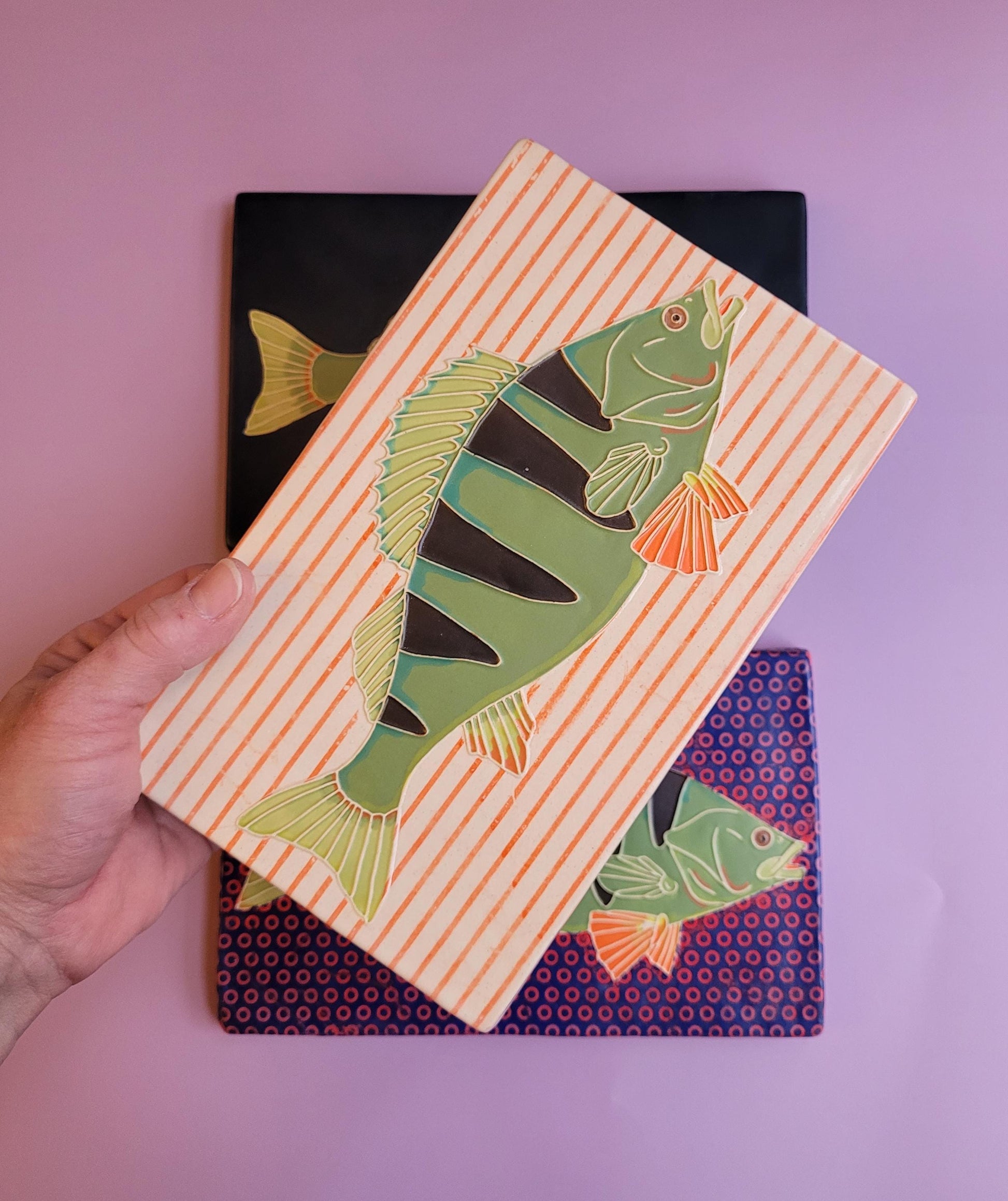 Perch tile, Handmade 5x8 ceramic art tile