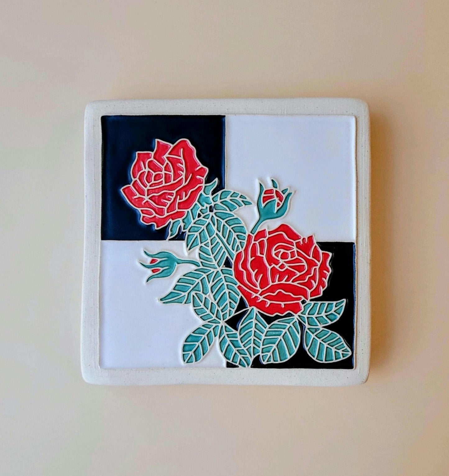Rose Tile, Handmade ceramic art tile