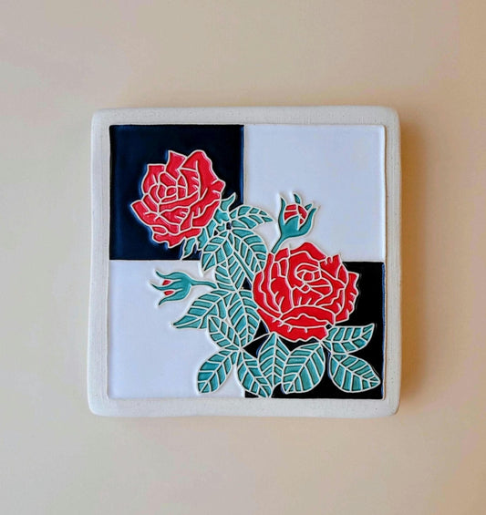 Rose Tile, Handmade ceramic art tile