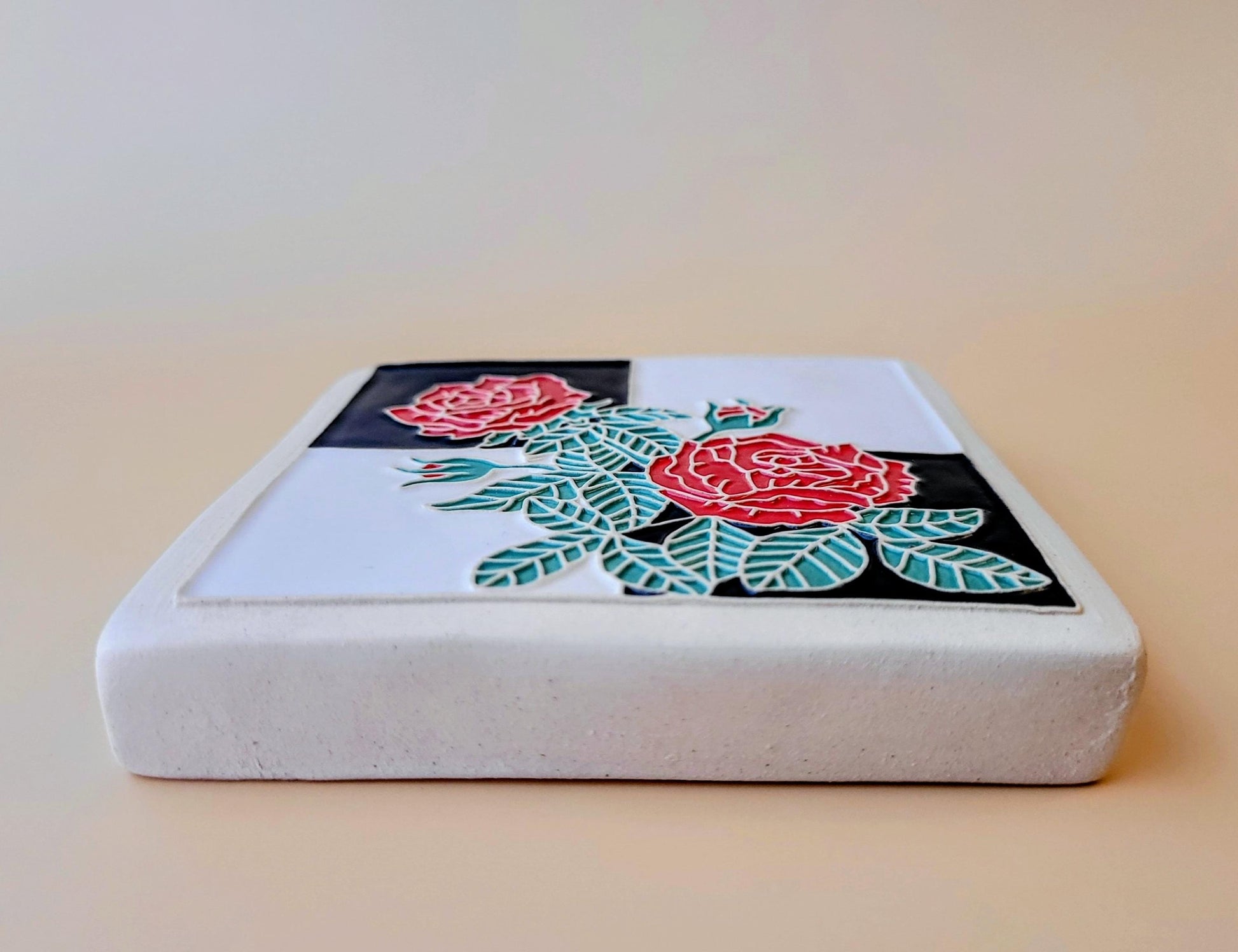 Rose Tile, Handmade ceramic art tile