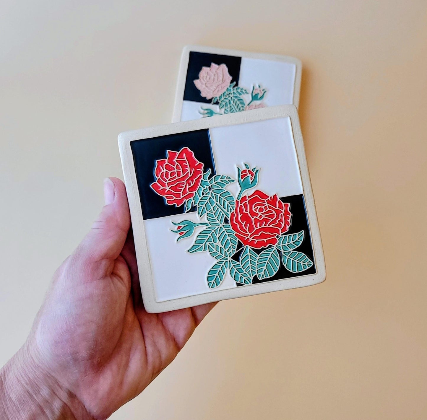 Rose Tile, Handmade ceramic art tile