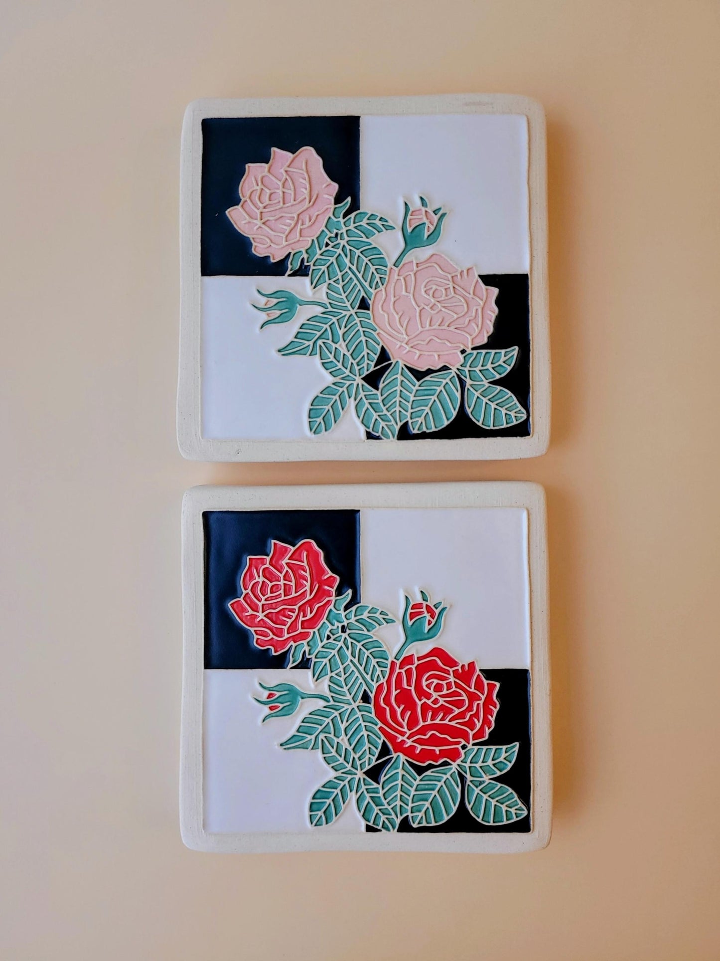 Rose Tile, Handmade ceramic art tile