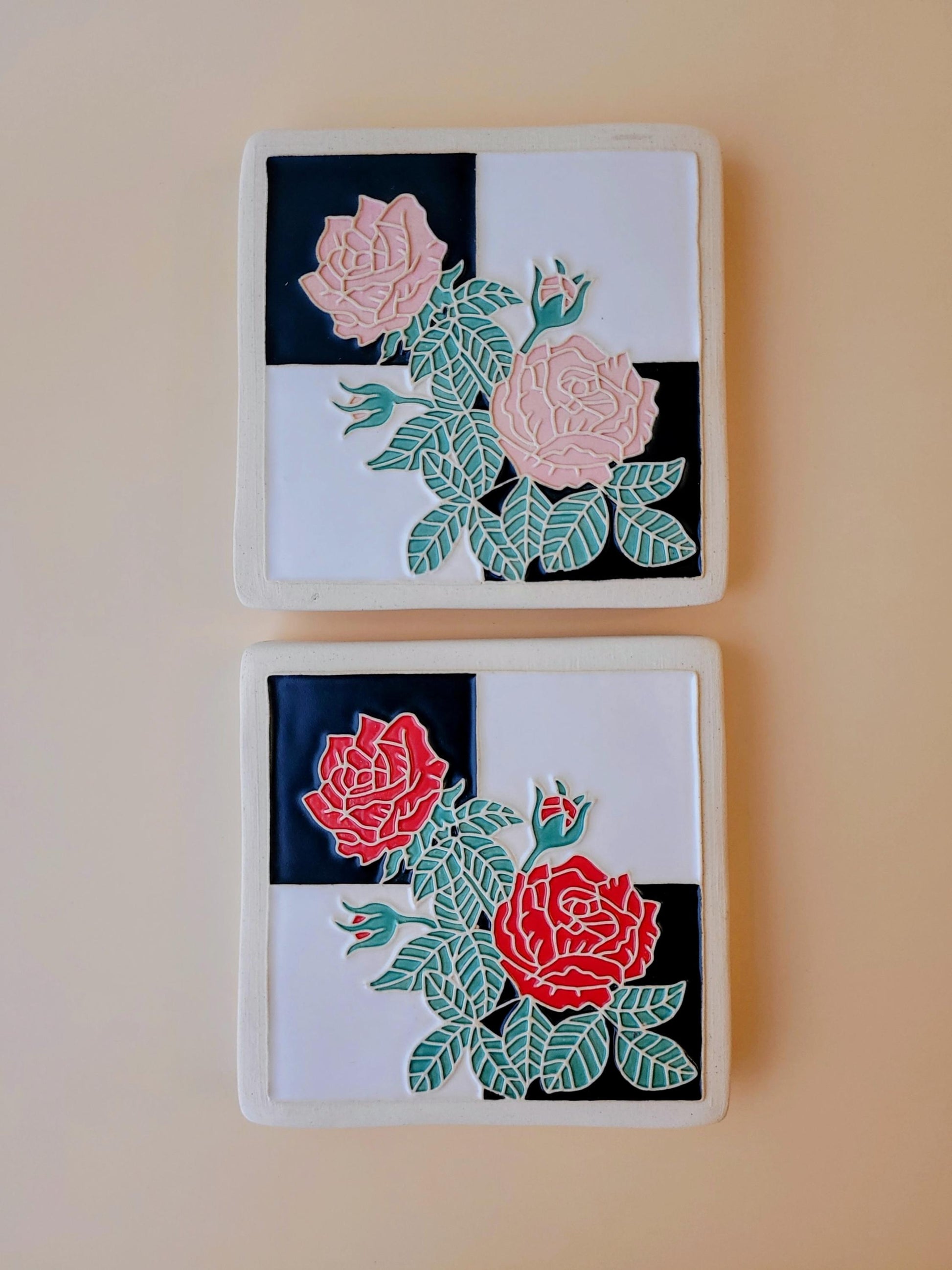 Rose Tile, Handmade ceramic art tile