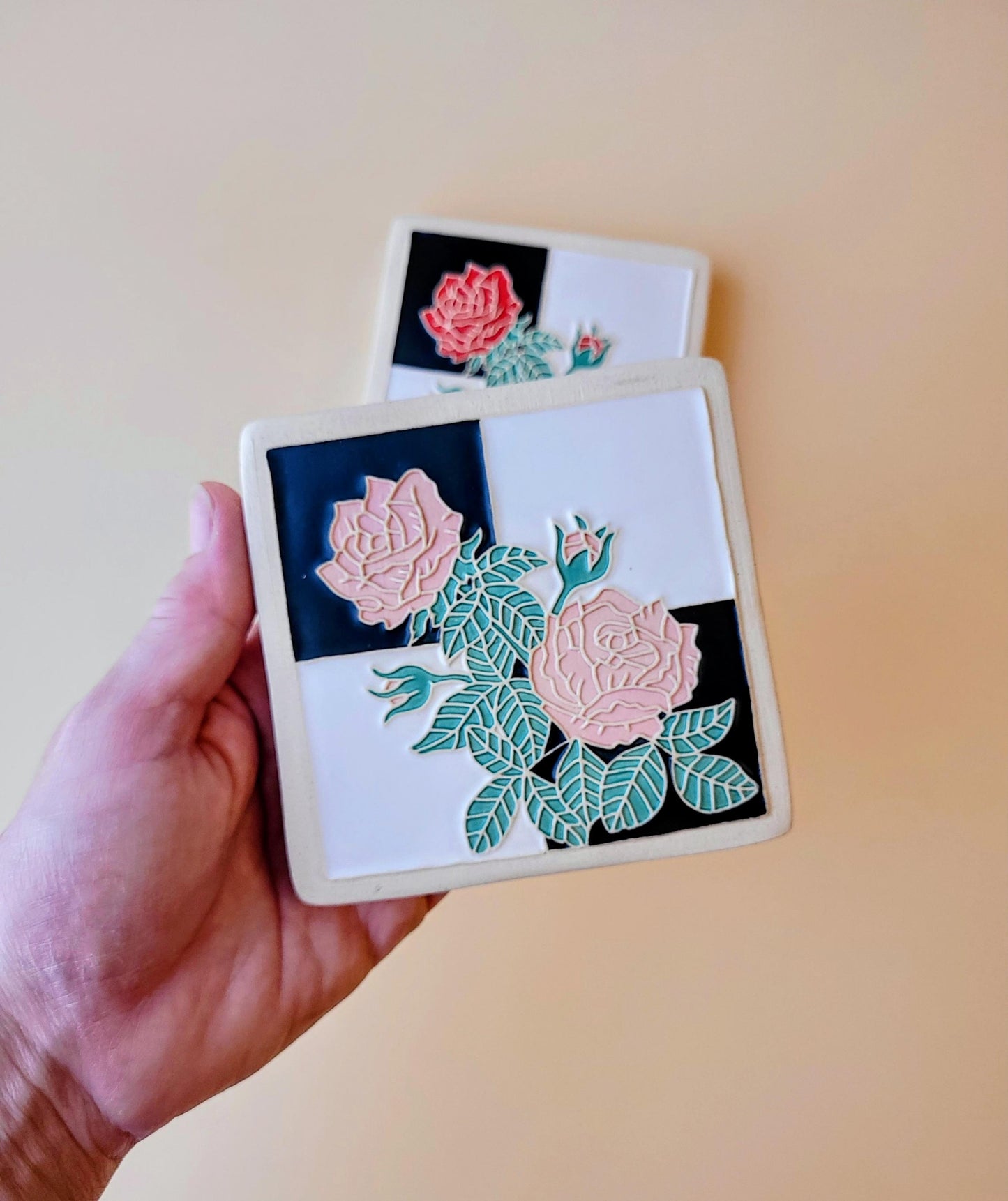Rose Tile, Handmade ceramic art tile