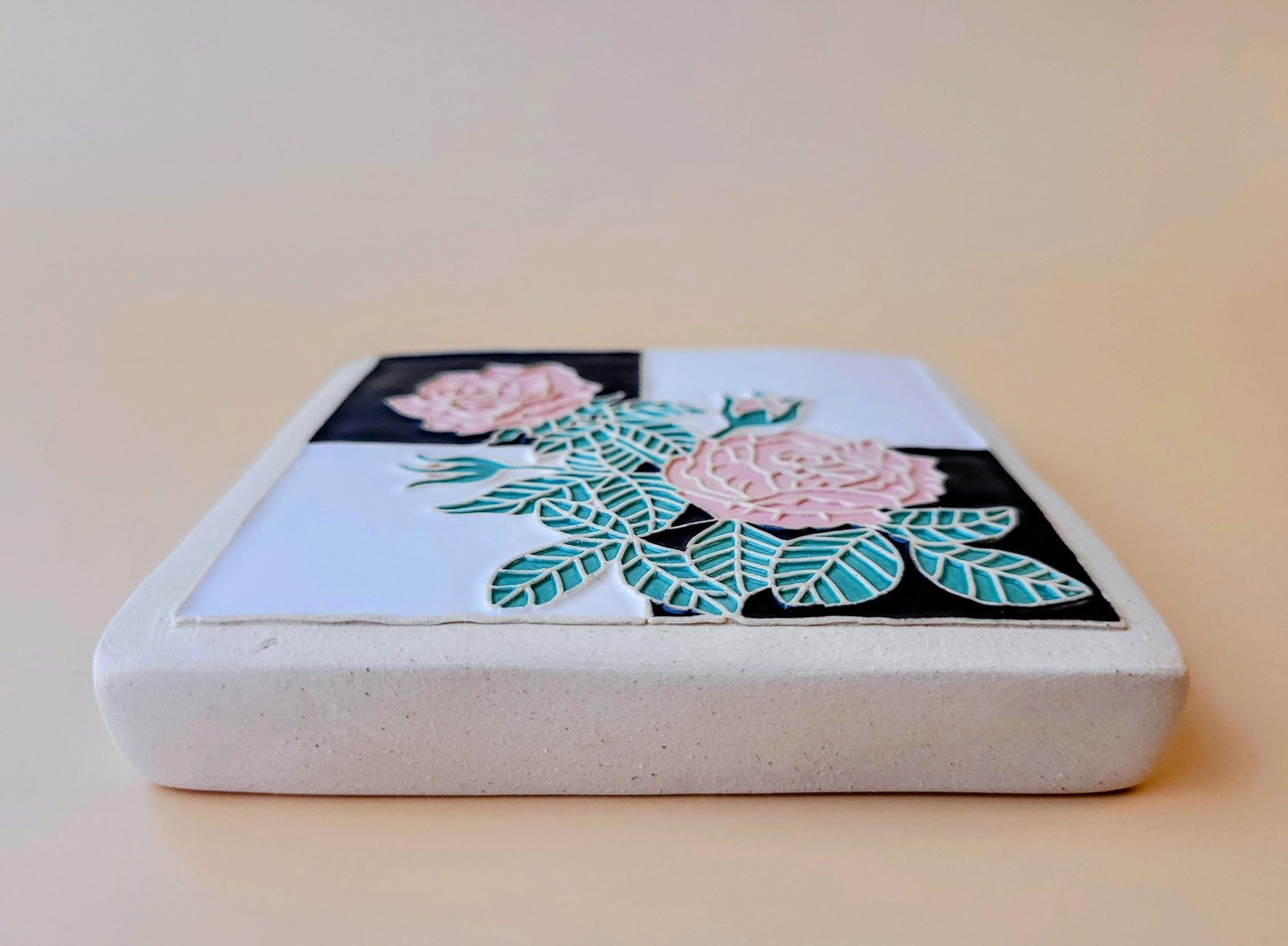 Rose Tile, Handmade ceramic art tile