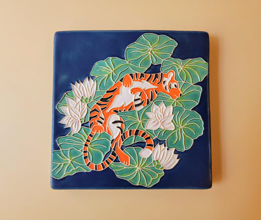 Tiger Lilly, Handmade ceramic art tile
