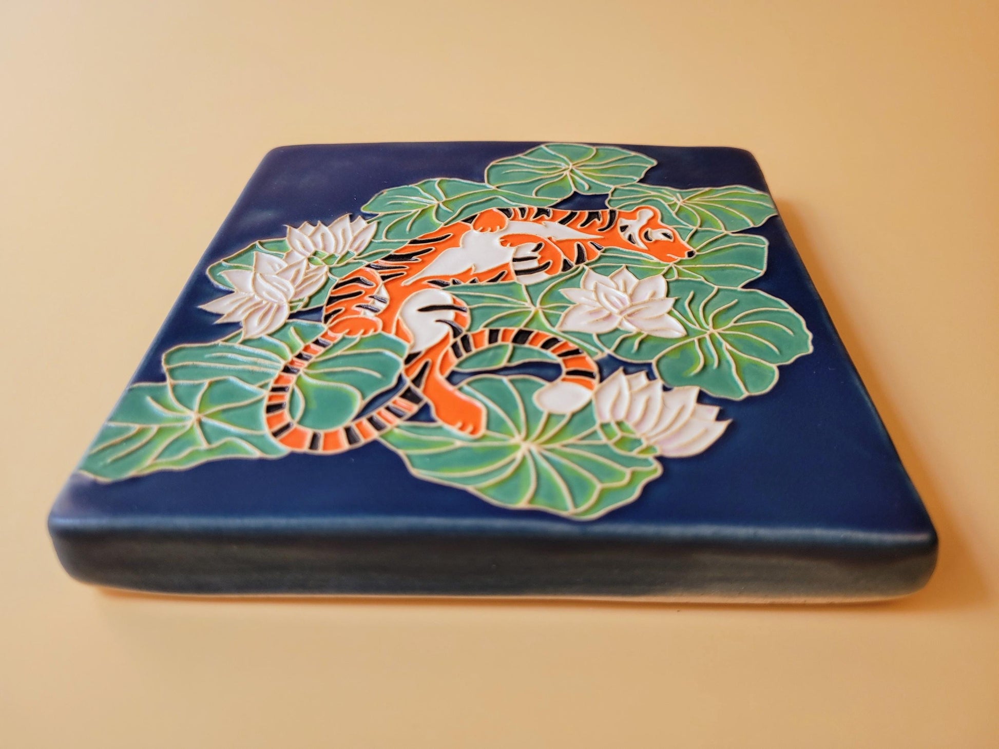 Tiger Lilly, Handmade ceramic art tile
