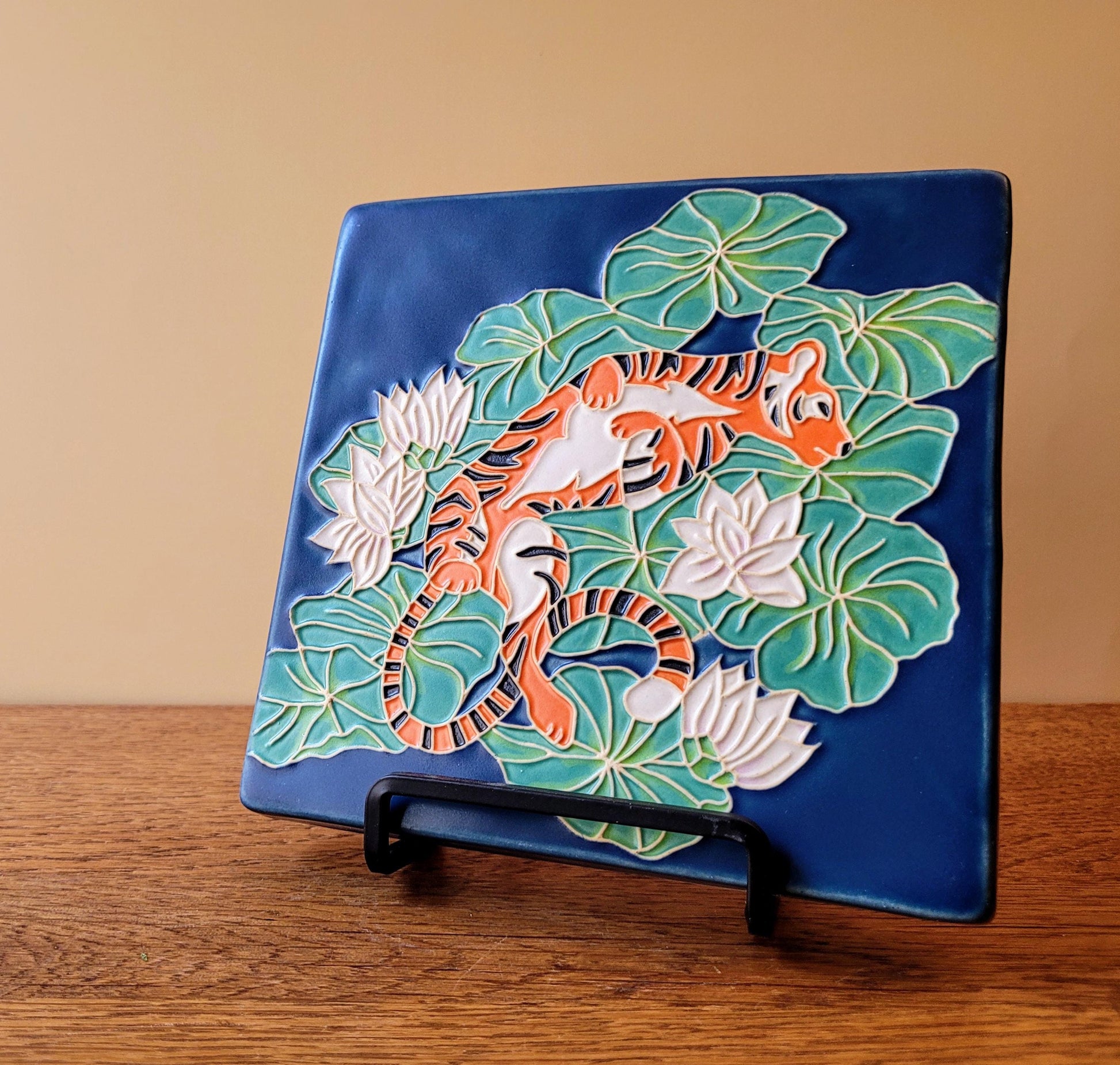 Tiger Lilly, Handmade ceramic art tile