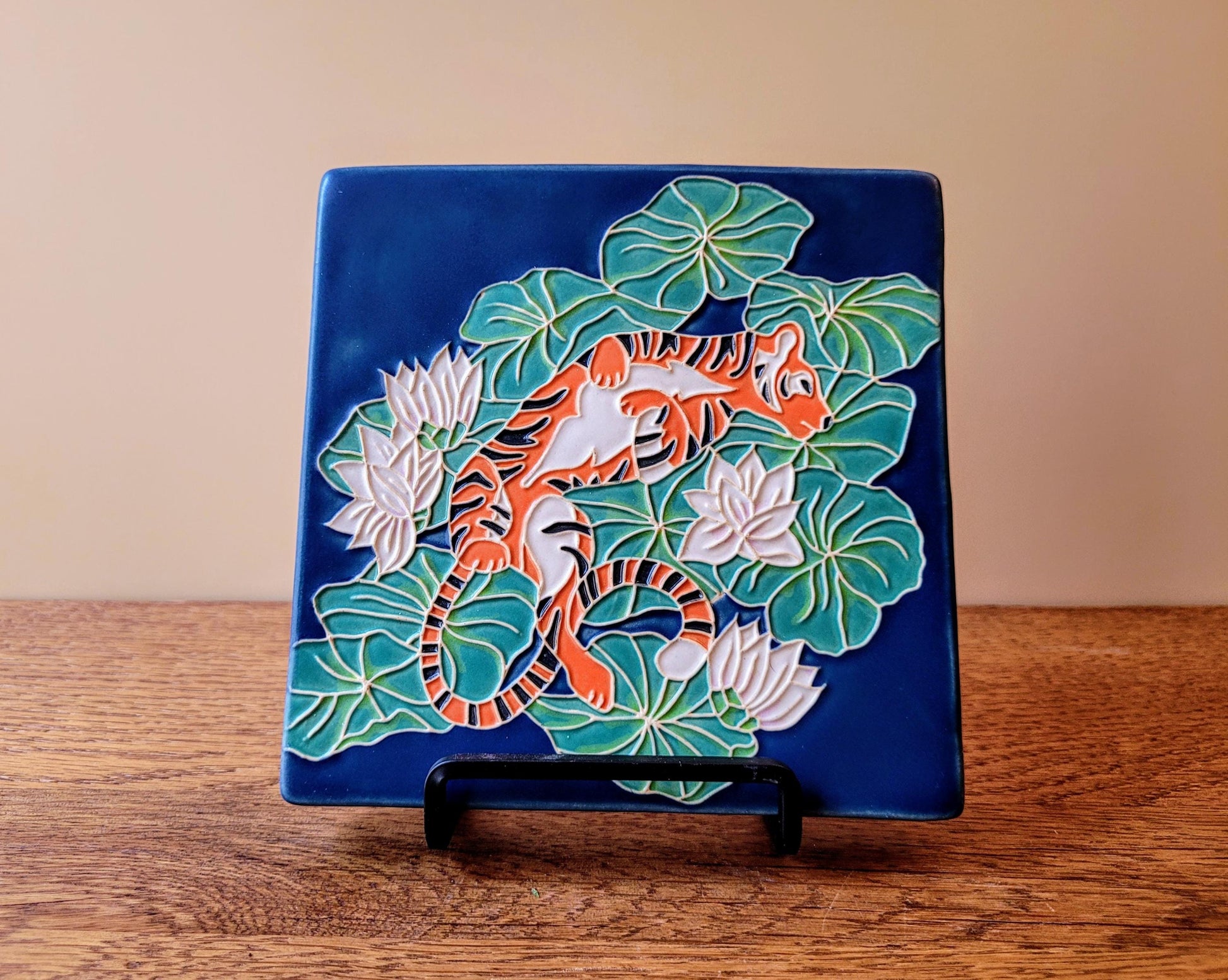 Tiger Lilly, Handmade ceramic art tile