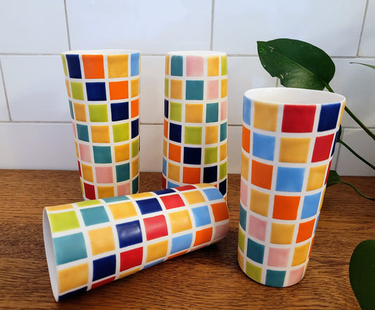 Vintage Mod inspired handmade ceramic tumblers set, slip casted ceramic cup set, 10oz