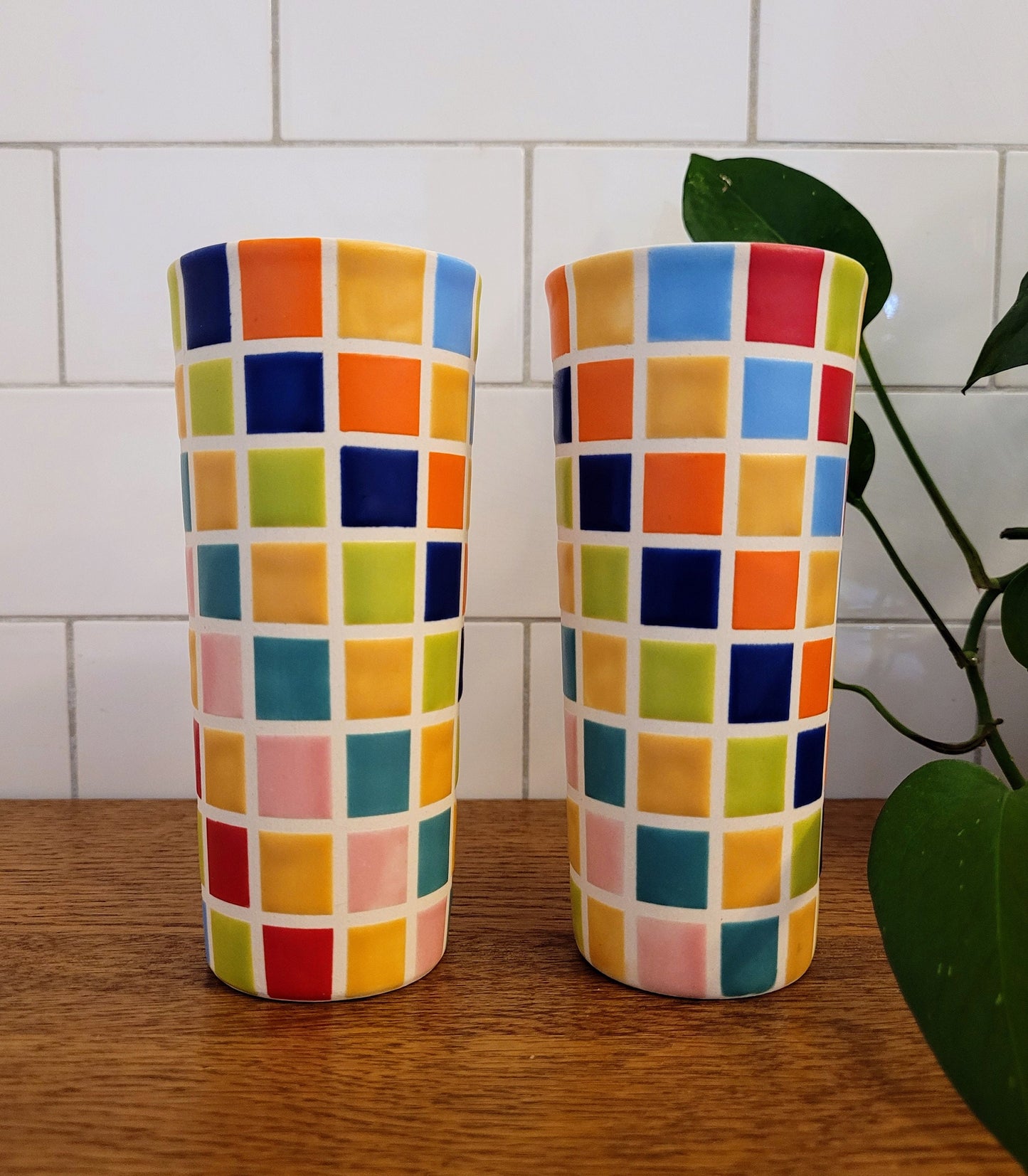 Vintage Mod inspired handmade ceramic tumblers set, slip casted ceramic cup set, 10oz