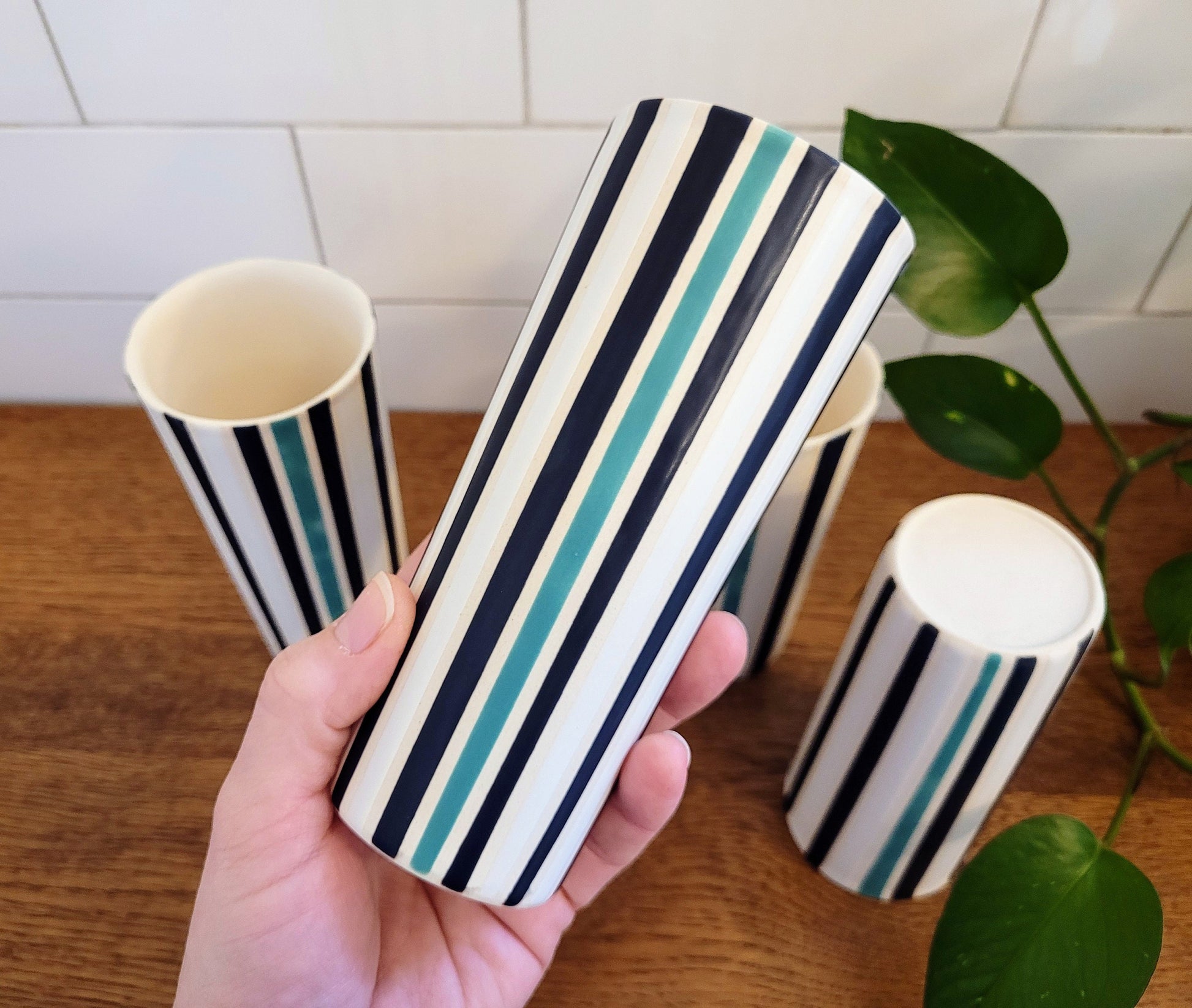 Vintage Mod inspired handmade ceramic tumblers set, slip casted ceramic cup set, 10oz
