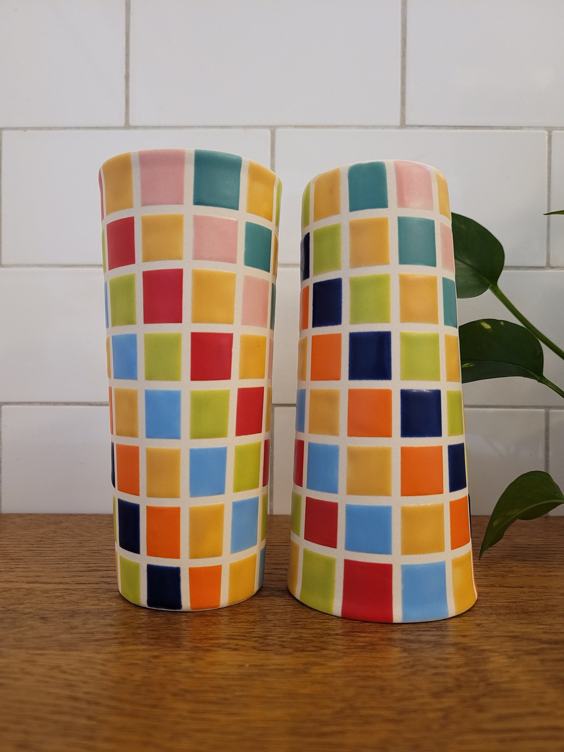 Vintage Mod inspired handmade ceramic tumblers set, slip casted ceramic cup set, 10oz