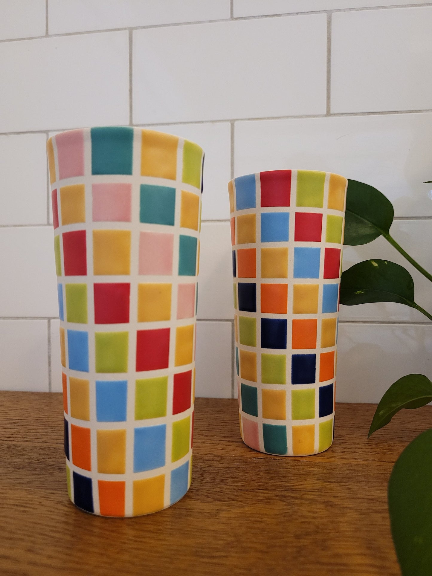 Vintage Mod inspired handmade ceramic tumblers set, slip casted ceramic cup set, 10oz