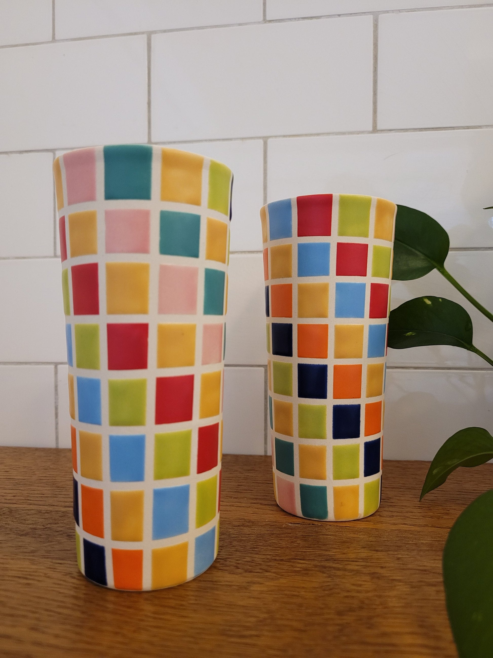 Vintage Mod inspired handmade ceramic tumblers set, slip casted ceramic cup set, 10oz