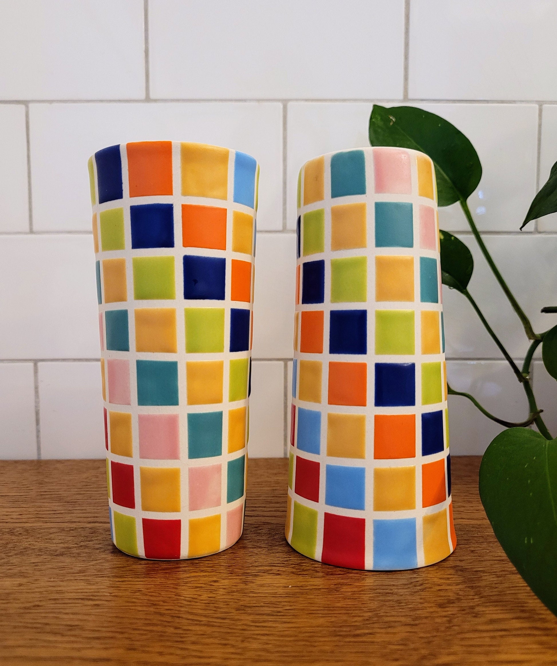 Vintage Mod inspired handmade ceramic tumblers set, slip casted ceramic cup set, 10oz