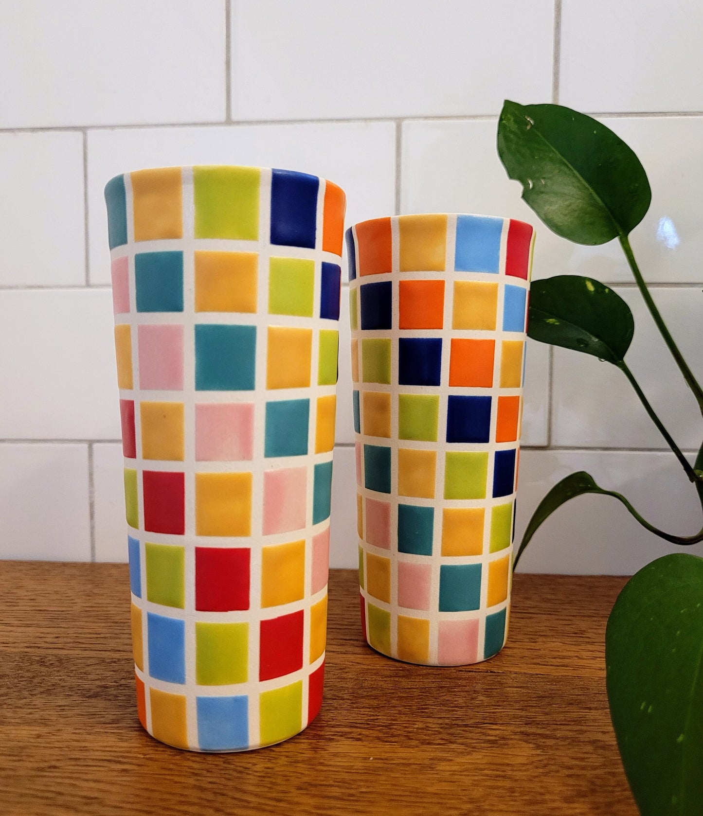 Vintage Mod inspired handmade ceramic tumblers set, slip casted ceramic cup set, 10oz