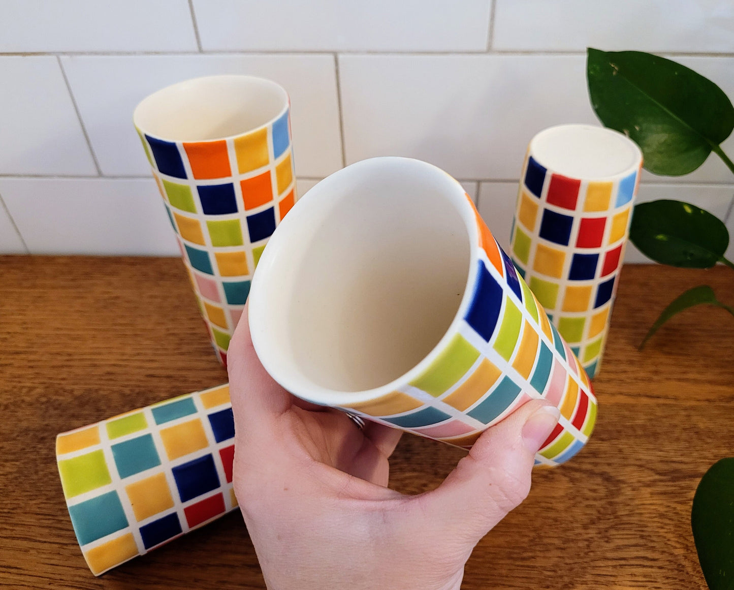 Vintage Mod inspired handmade ceramic tumblers set, slip casted ceramic cup set, 10oz