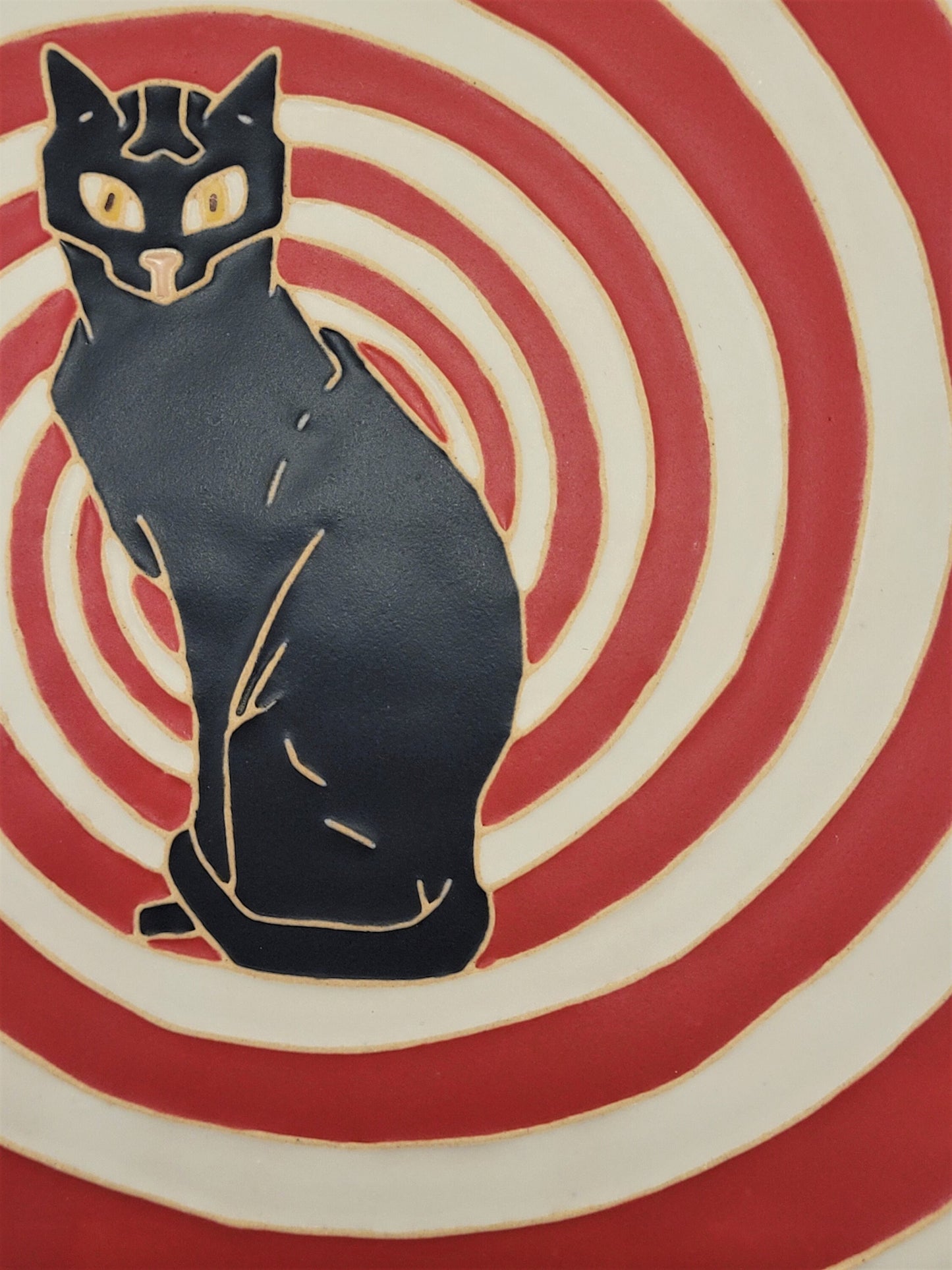 Hypnotic Cat Tile, Handmade ceramic tile