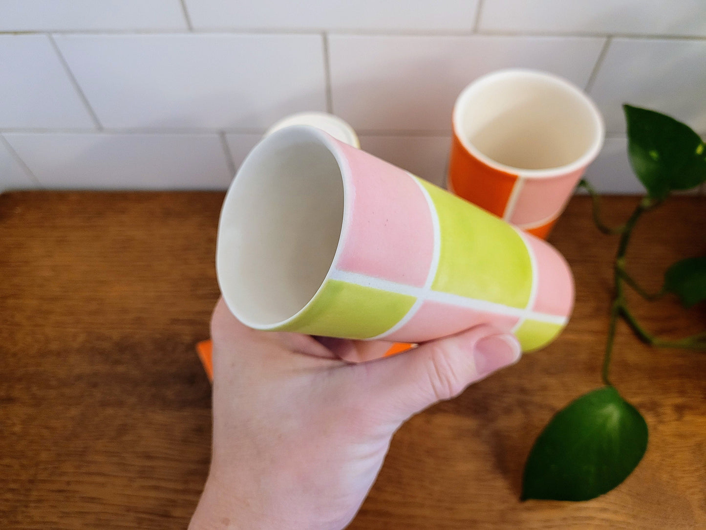 Vintage Mod inspired handmade ceramic tumblers set, slip casted ceramic cup set, 8oz