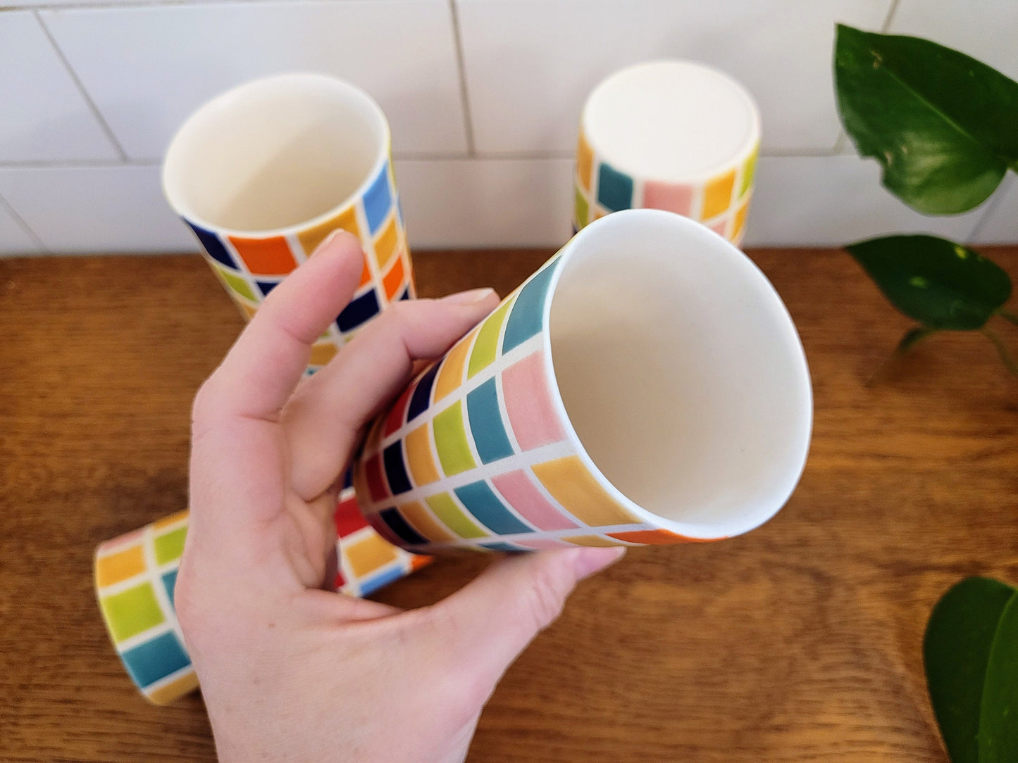 Vintage Mod inspired handmade ceramic tumblers set, slip casted ceramic cup set, 8oz