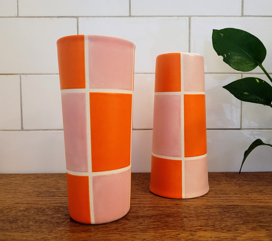 Vintage Mod inspired handmade ceramic tumblers set, slip casted ceramic cup set, 10oz