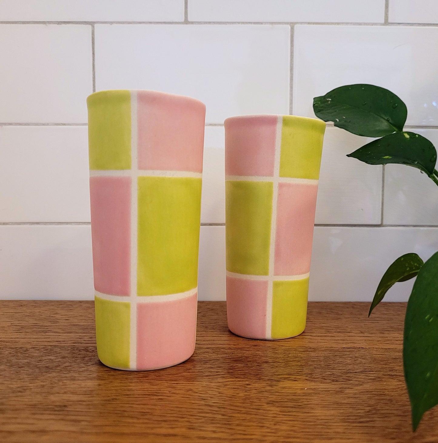 Vintage Mod inspired handmade ceramic tumblers set, slip casted ceramic cup set, 8oz
