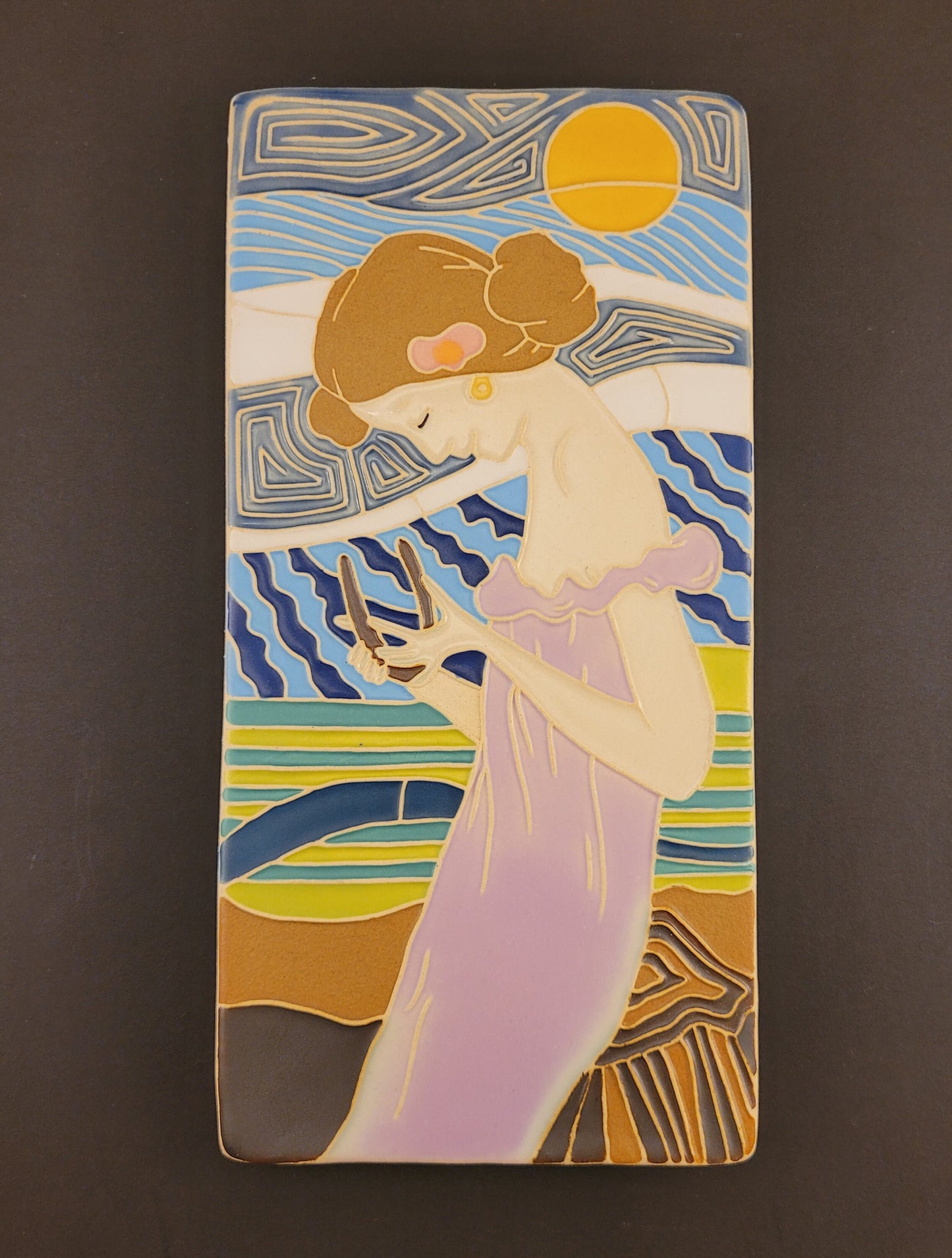 Art Nouveau Lucky Lady - Handmade ceramic art tile