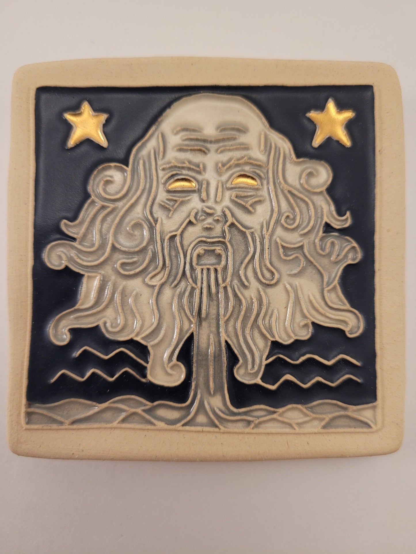 Aquarius - Astrology tile, Handmade ceramic tile
