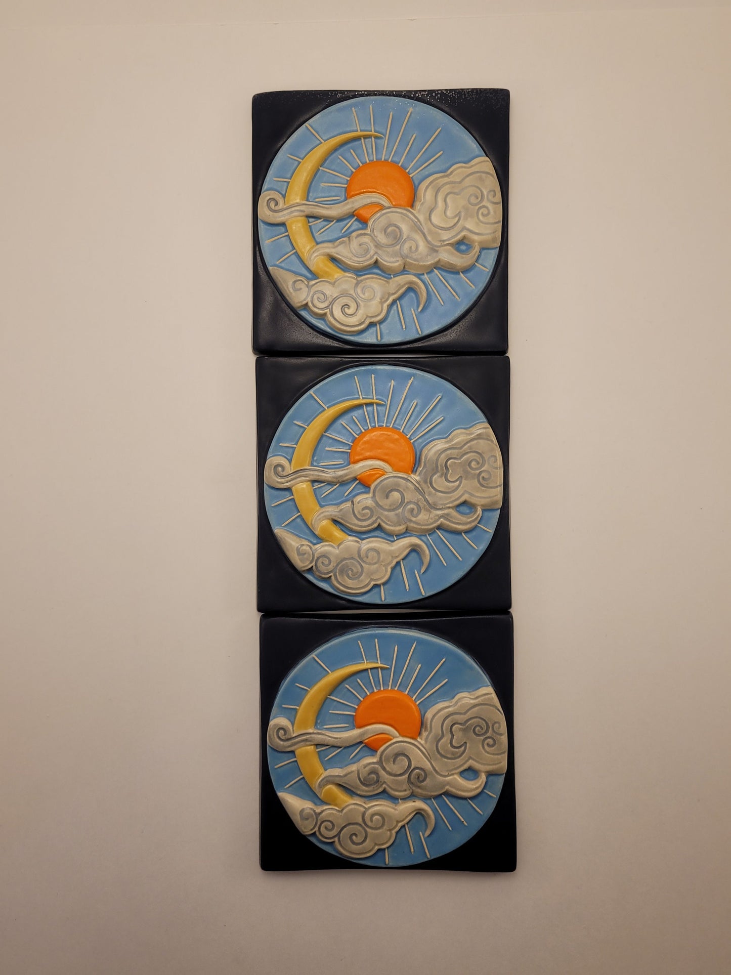 Sun and Moon Tile, Handmade ceramic tile