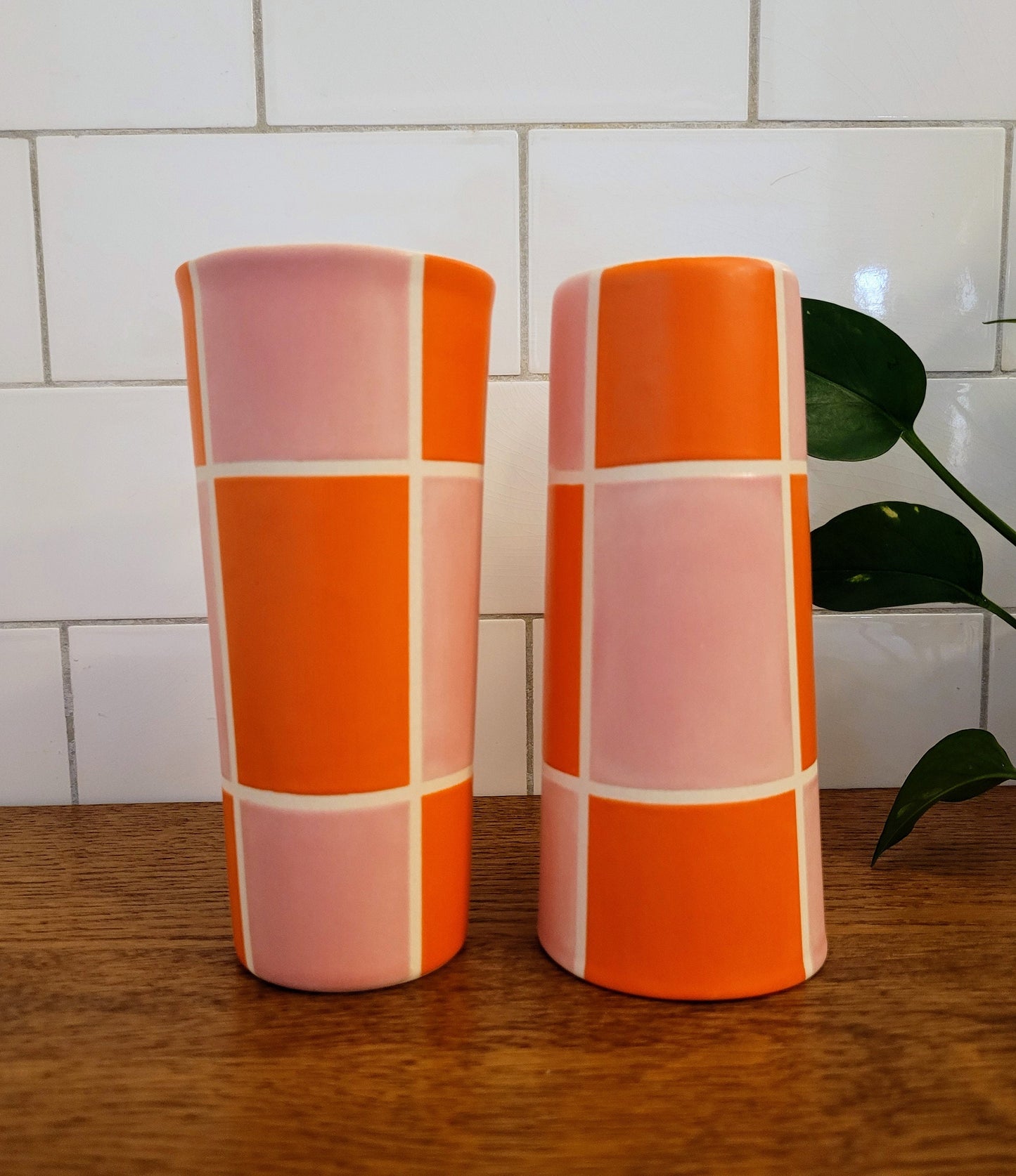 Vintage Mod inspired handmade ceramic tumblers set, slip casted ceramic cup set, 10oz