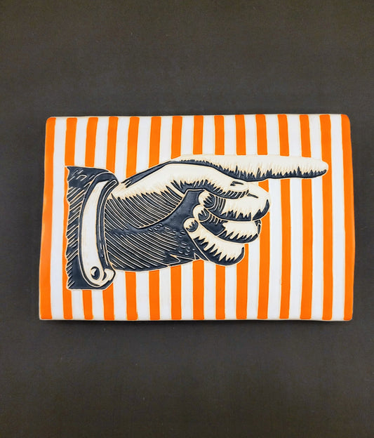Antique Pointing Hand, handmade ceramic art tile