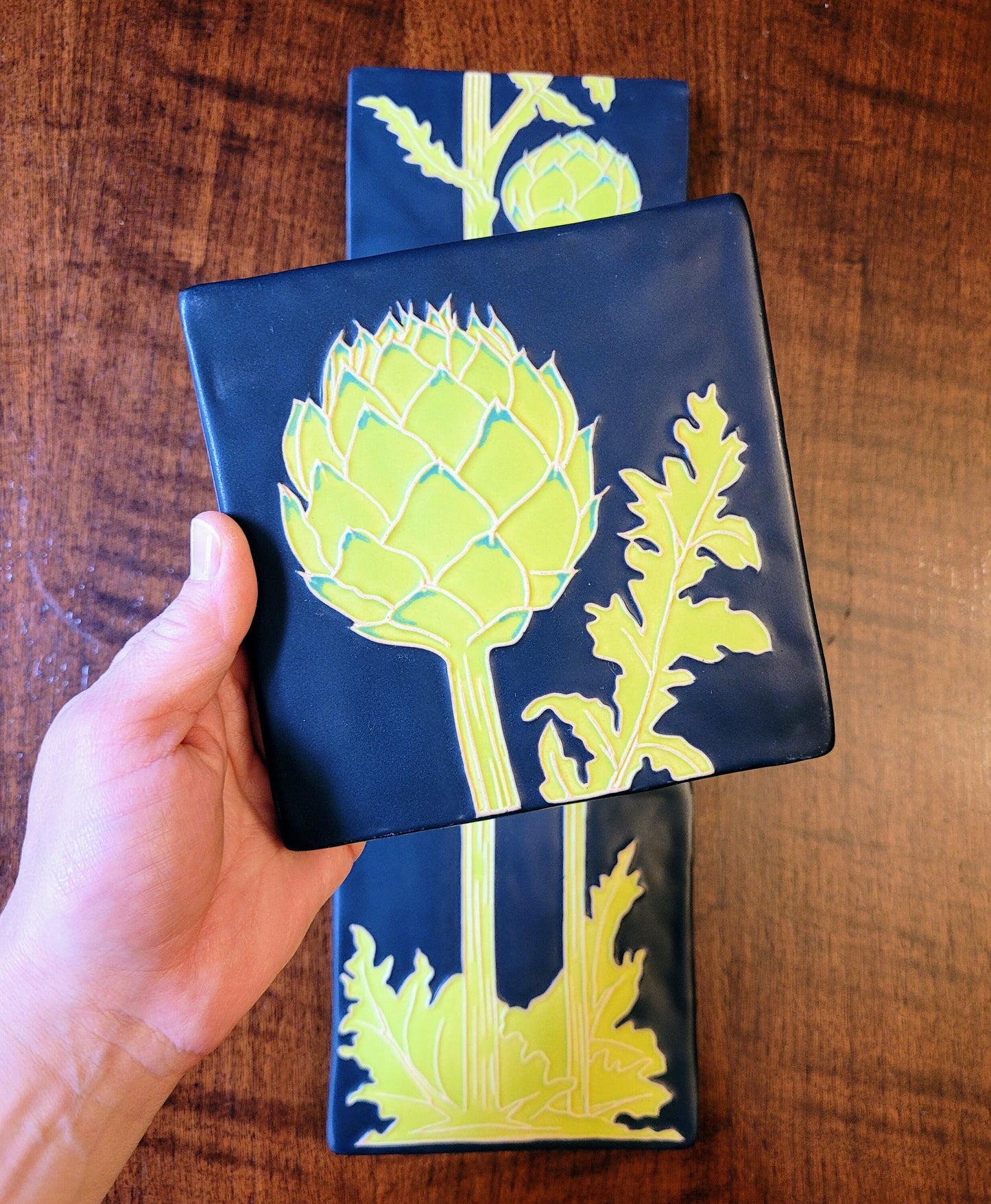 Art Nouveau Artichoke Tile, Handmade ceramic tile
