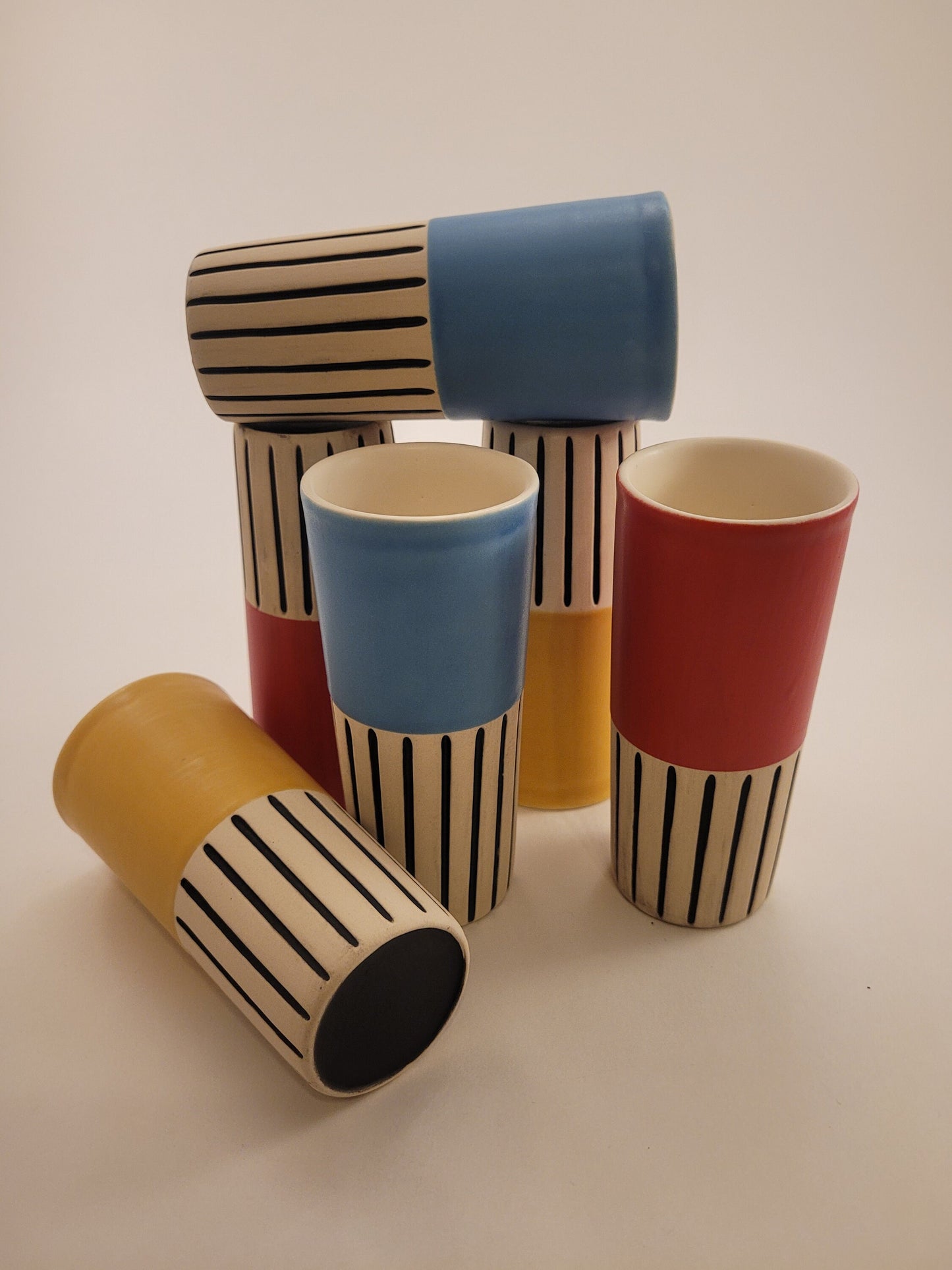 Modern handmade ceramic tumblers set, slip casted ceramic cup set, 8oz