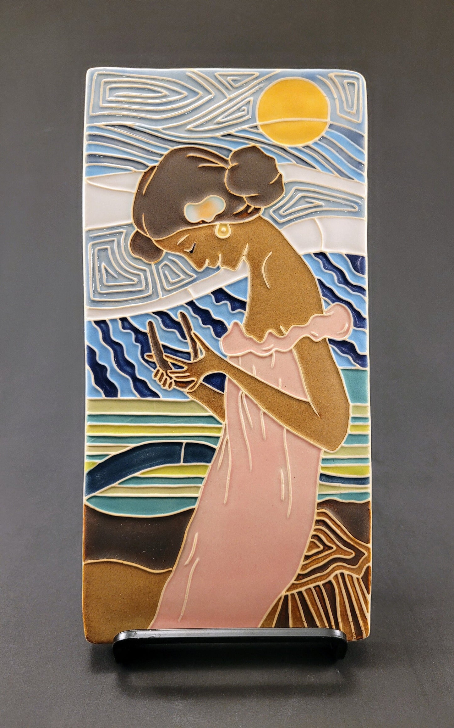 Art Nouveau Lucky Lady - Handmade ceramic art tile