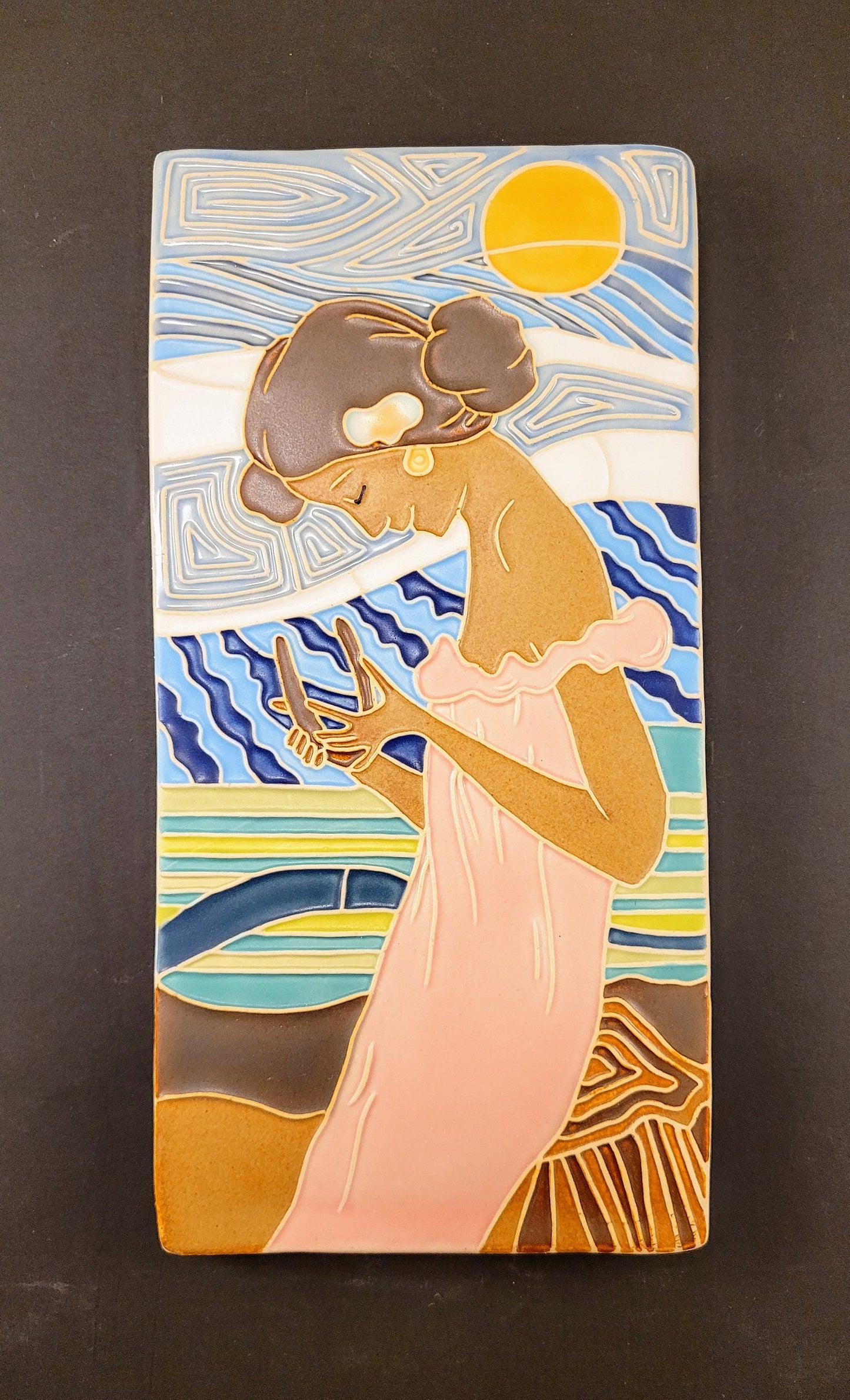 Art Nouveau Lucky Lady - Handmade ceramic art tile
