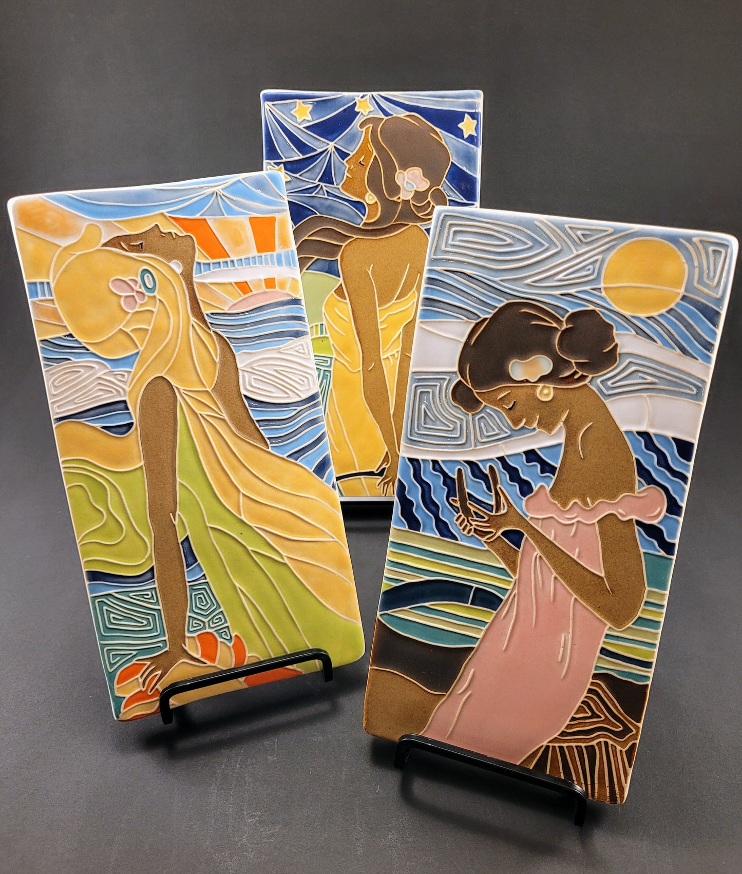 Art Nouveau Lady of the night - Handmade ceramic art tile