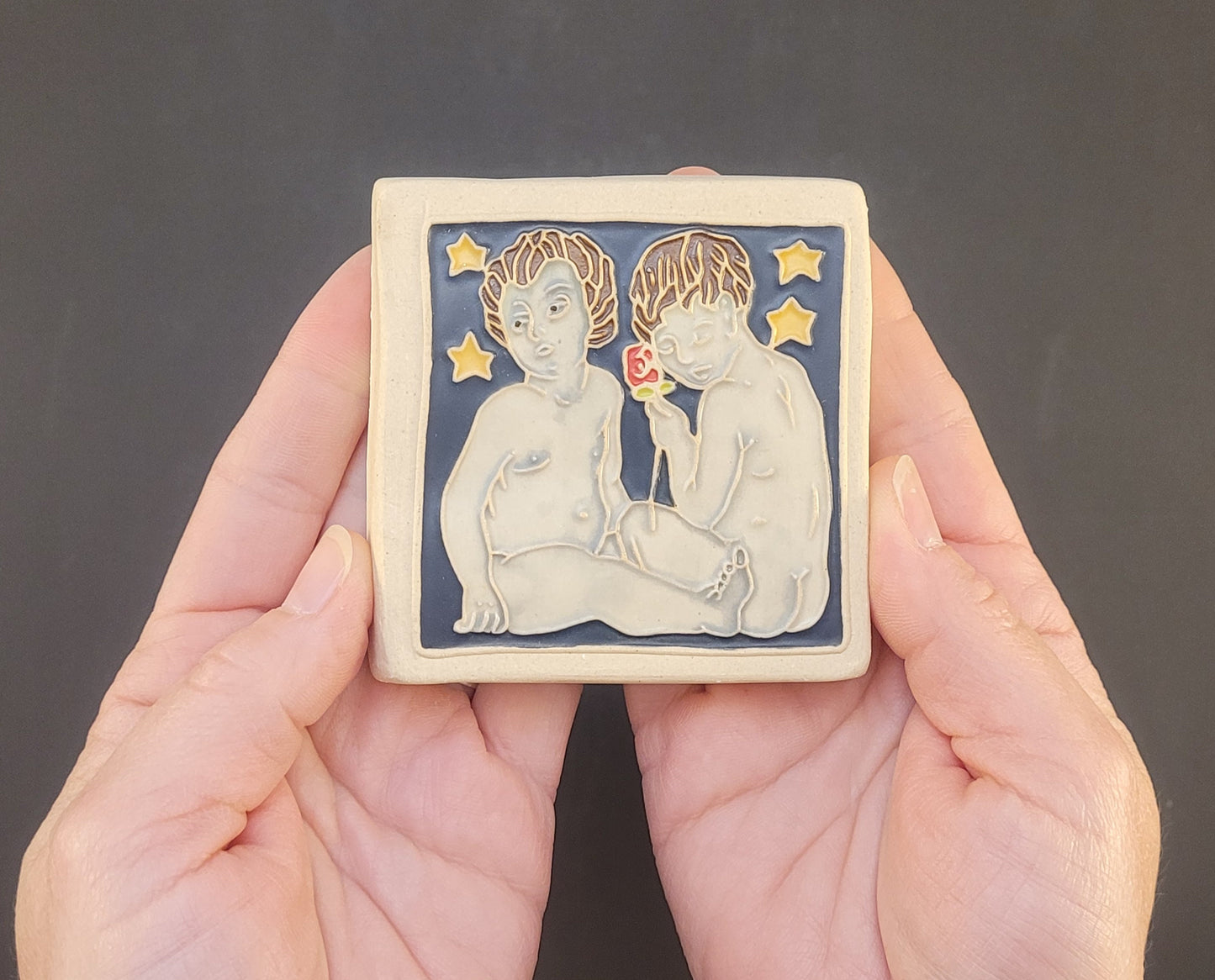 Gemini - Astrology tile, Handmade ceramic tile