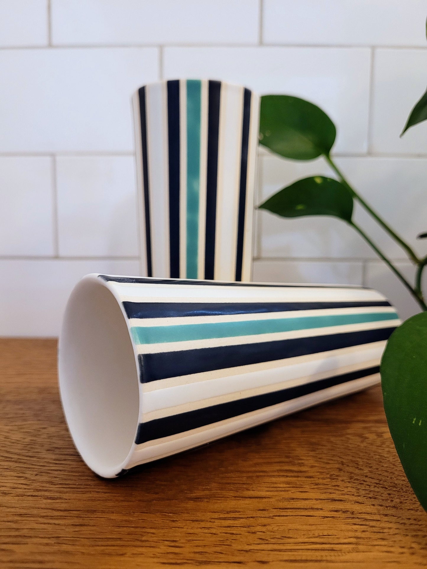 Vintage Mod inspired handmade ceramic tumblers set, slip casted ceramic cup set, 10oz